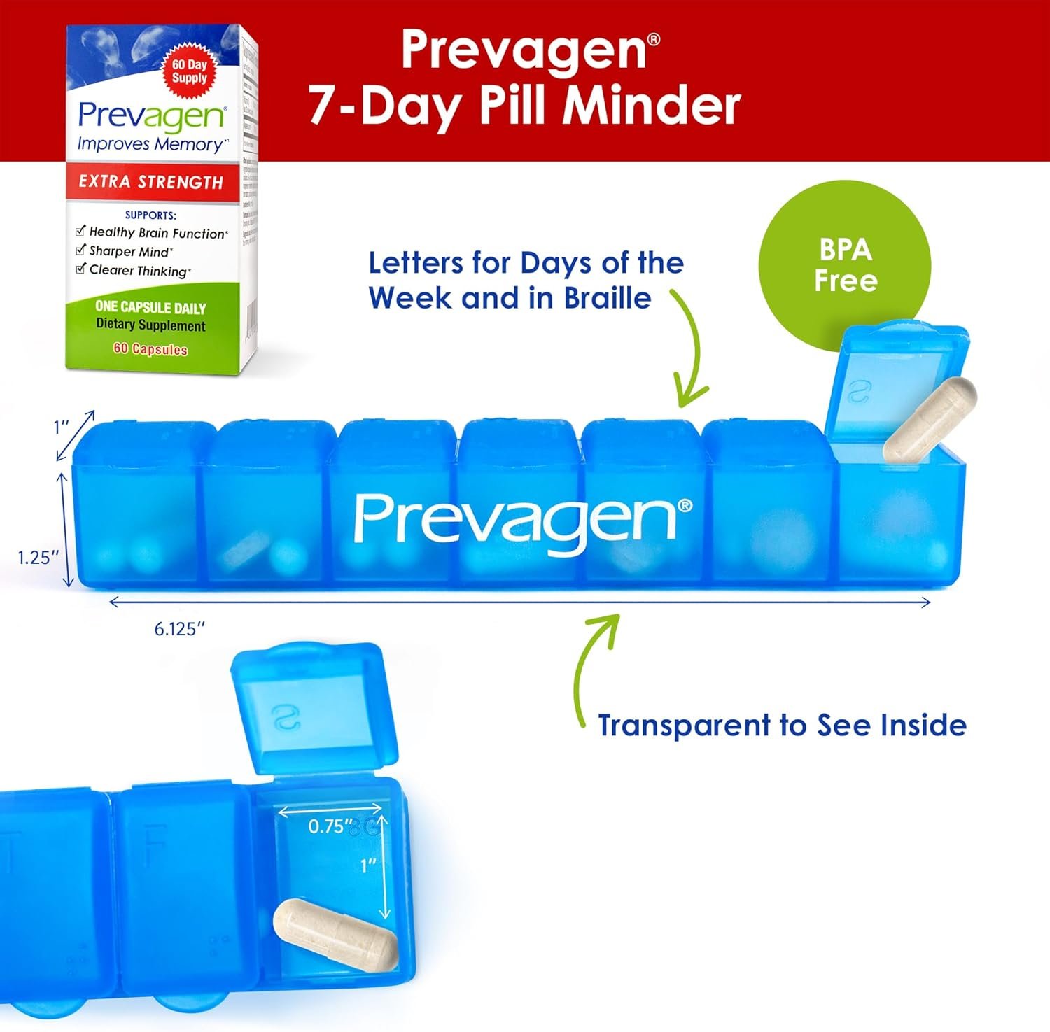 Prevagen Improves Memory - Extra Strength 20mg, 60 Capsules, with Apoaequorin & Vitamin D & Prevagen 7-Day Pill Minder | Brain Supplement for Better Brain Health, Supports Healthy Brain Function - Image 7