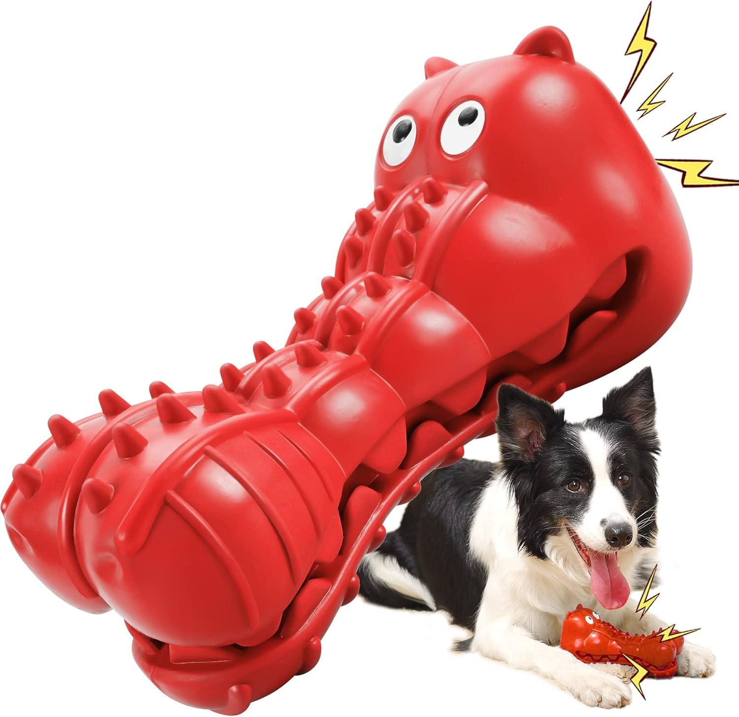 Rmolitty Squeaky Dog Toys for Aggressive Chewers, Tough Indestructible Chew Toys for Large Medium Breed Dog with Non-Toxic Natural Rubber (Hippo-red) - Image 2