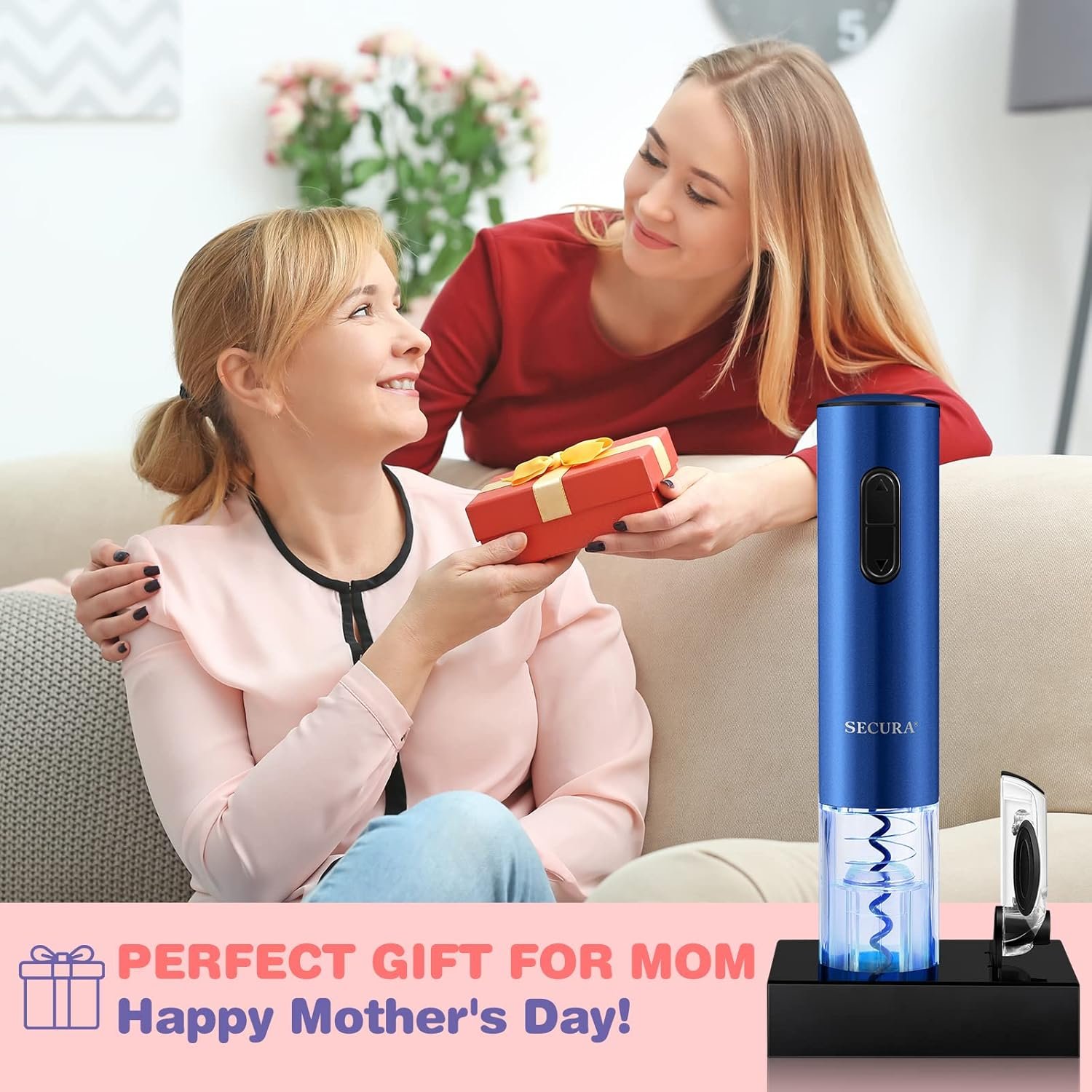 Secura Electric Wine Opener, Automatic Electric Wine Bottle Corkscrew Opener with Foil Cutter, Rechargeable (Blue) - Image 9