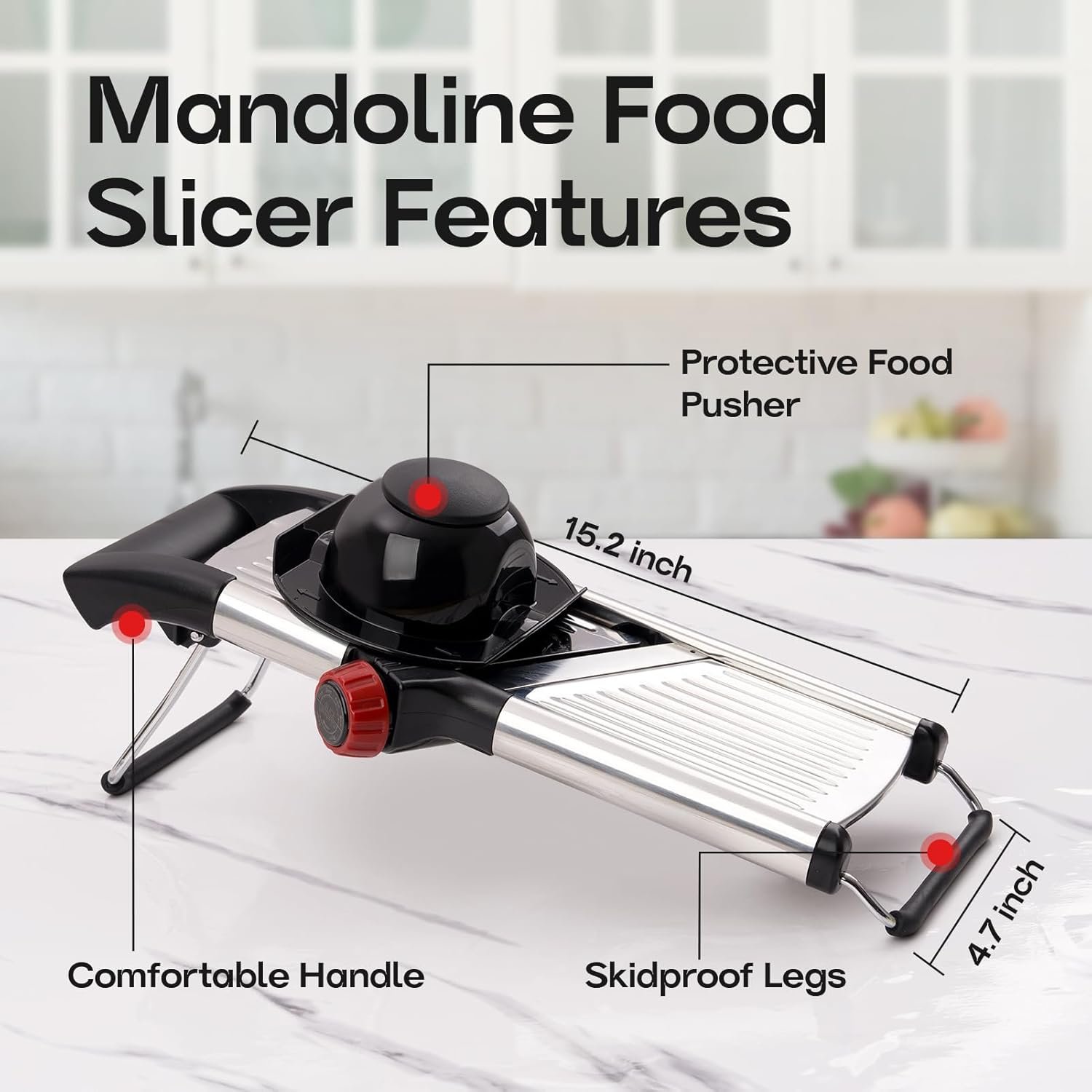 X Home Stainless Steel Mandoline Slicer for Kitchen, Adjustable Food Slicer for Vegetable, Cucumber, Potato, Cleaning Brush & Food Pusher Included - Image 9