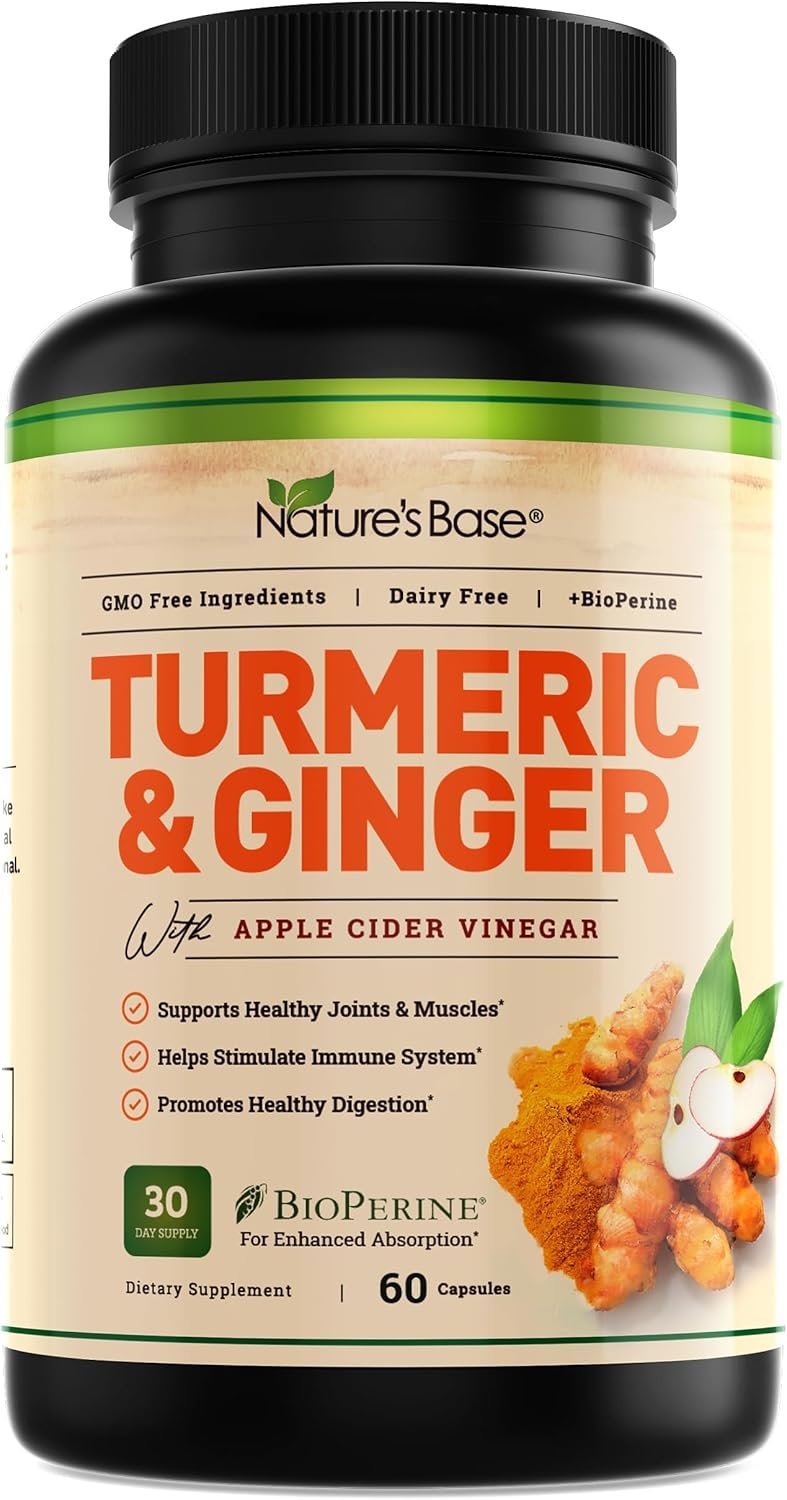 Turmeric and Ginger Supplement - Tumeric Curcumin Joint Support Pills - with Apple Cider Vinegar & BioPerine Black Pepper - 95% Curcuminoids - 60 Capsules - Image 2