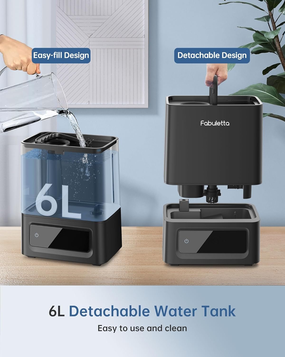 FABULETTA Humidifiers for Bedroom Large Room, 6L Top-Fill Humidifier with Remote Control, 3 Mist Levels, Essential Oil Diffuser, 2.4Mhz Ultrasonic, Auto Mode, Quiet Sleep & Night Light(Black) - Image 6