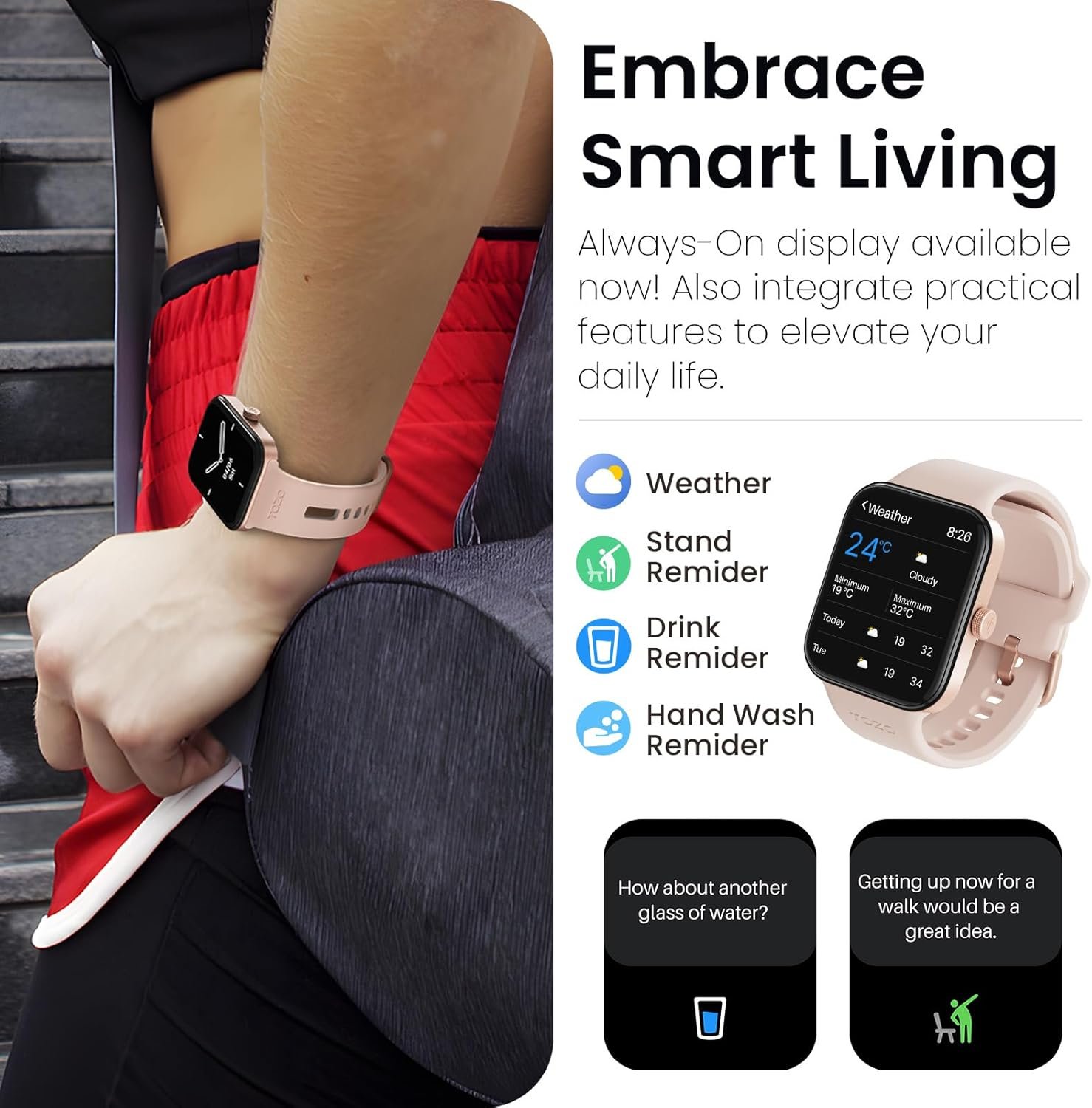 TOZO S4 AcuFit One Smart Watch 1.78" AMOLED Ultra-Clear Screen for Men Women, Call/Answer Fitness Tracker, Heart Rate Sleep Blood Oxygen Monitor IP68 Waterproof for iOS 11.0+ Android 9.0+ Rose Gold - Image 9