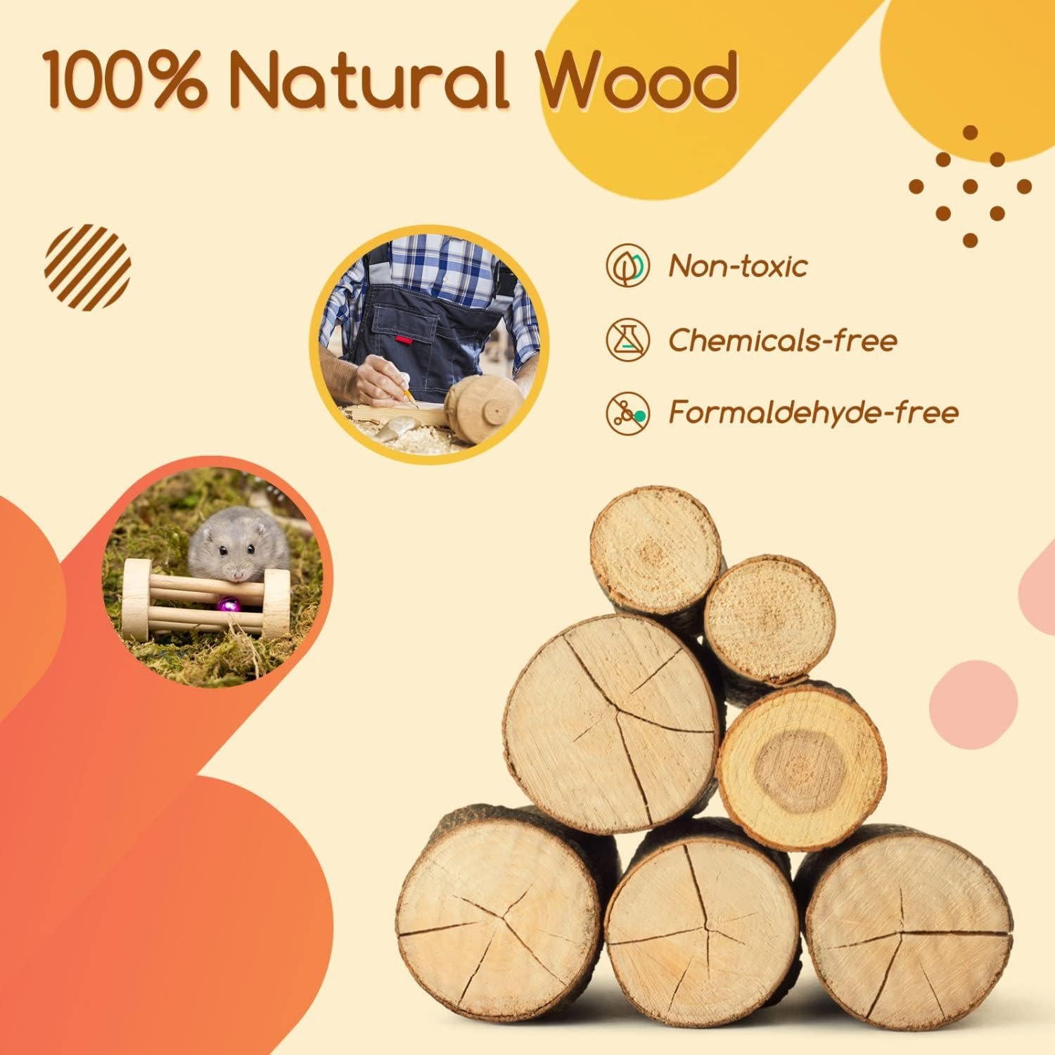 Nobleza Guinea Pig Toys, 7 Pack Natural Wooden Hamster Chew Toy Set, Teeth Care Molar Exercise Toys for Pet Rats, Dwarf Syrian Hamsters, Chinchillas, Gerbils - Image 3