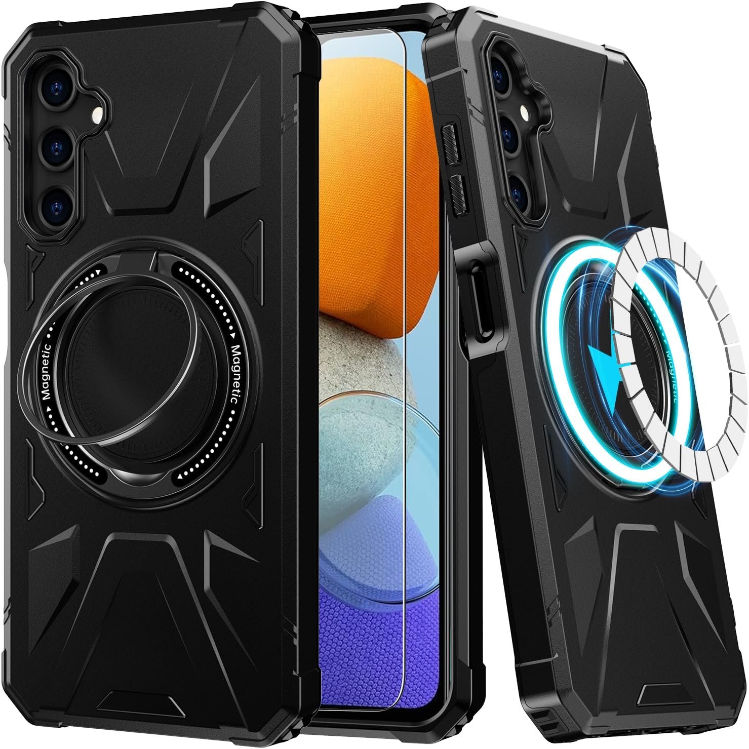 for Samsung Galaxy A14 Case with Screen Protector - Enhanced Magnetic Kickstand - Car Mount Compatible, Military-Grade Shockproof Phone Case for Men, Women, and Girls - Black - Image 2
