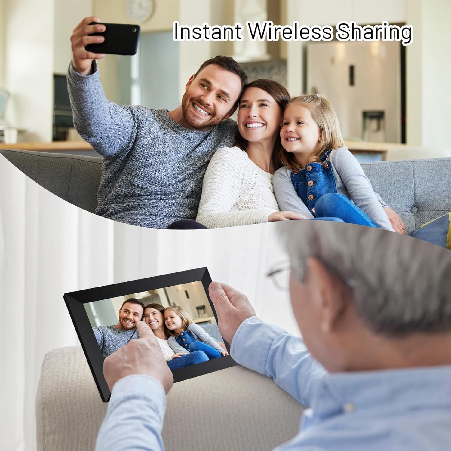 AEEZO 10.1 Inch WiFi Digital Picture Frame, IPS Touch Screen Smart Cloud Photo Frame with 32GB Storage, Auto-Rotate Easy Setup to Share Photos or Videos via AiMOR APP, Wall Mountable Black - Image 3
