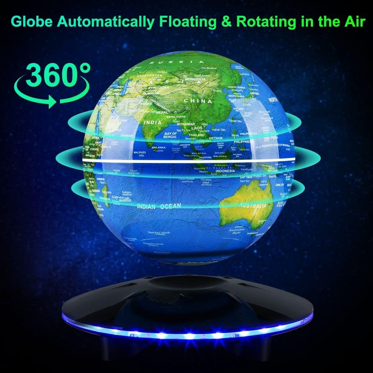 Magnetic Levitating Globe, 6 Inch LED Levitation Floating World Map Globe, Auto Rotation Suspended in Mid-air with Touch Control for Home Office Desk Decoration - Image 3