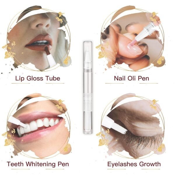 100 Pieces 3 ml Empty Cuticle Oil Pen, Empty Nail Oil Pen, Transparent Twist Pens with Brush Tip, Cosmetic Lip Gloss Containers Eyelash Growth Liquid Tube, with 5 Stickers - Image 6