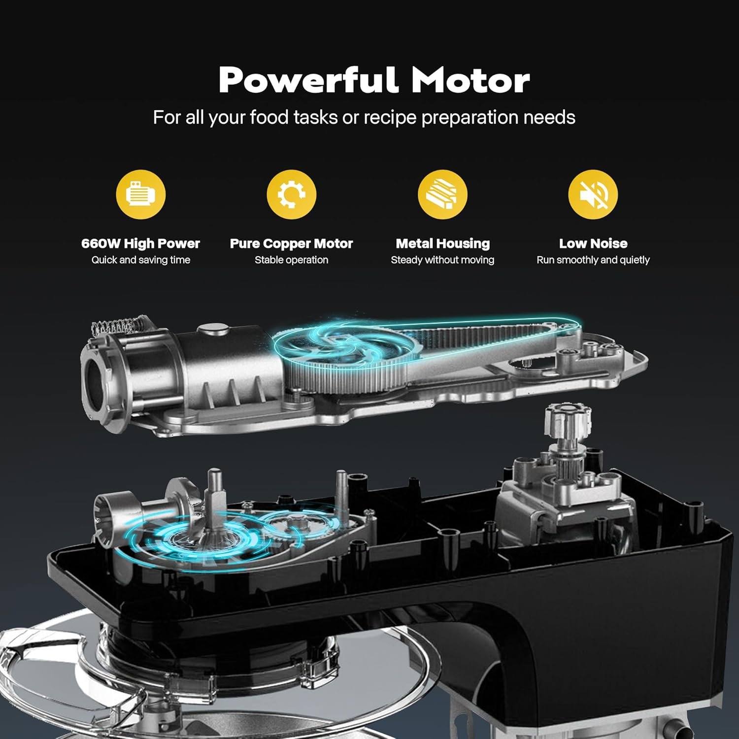 VIVOHOME 7.5 Quart Stand Mixer, 660W 6-Speed Tilt-Head Kitchen Electric Food Mixer with Beater, Dough Hook, Wire Whip, and Egg Separator, Black - Image 7