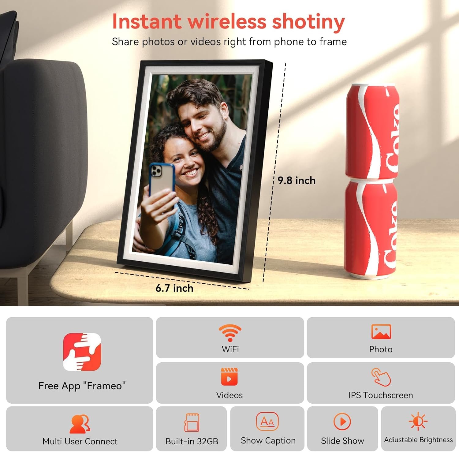 Frameo Digital Picture Frame WiFi 10.1 inch, QOCEN Smart Digital Photo Frame with 32G Memory, HD Touch Screen, Auto-Rotate, Slideshow, Easy Setup, Share Photos and Videos Anywhere - Image 4