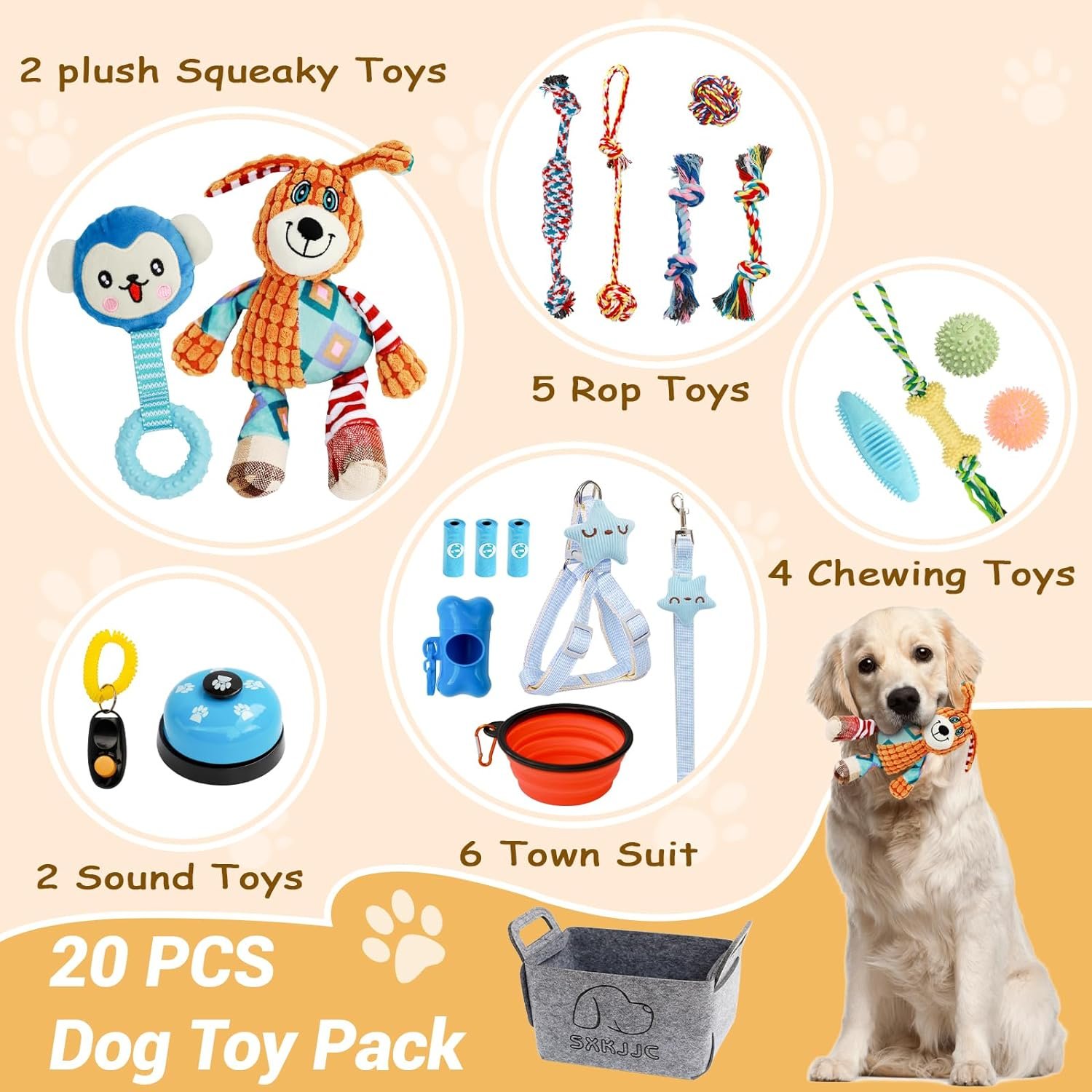 20PCS Puppy Teething Toys, Dog Squeaky Toys, Rope Toys, Interactive Dog Toys to Keep Them Busy, Chew Toys for Puppies, Pet Toys for Small Dogs, Dog Toy Basket Full of Fun - Image 3