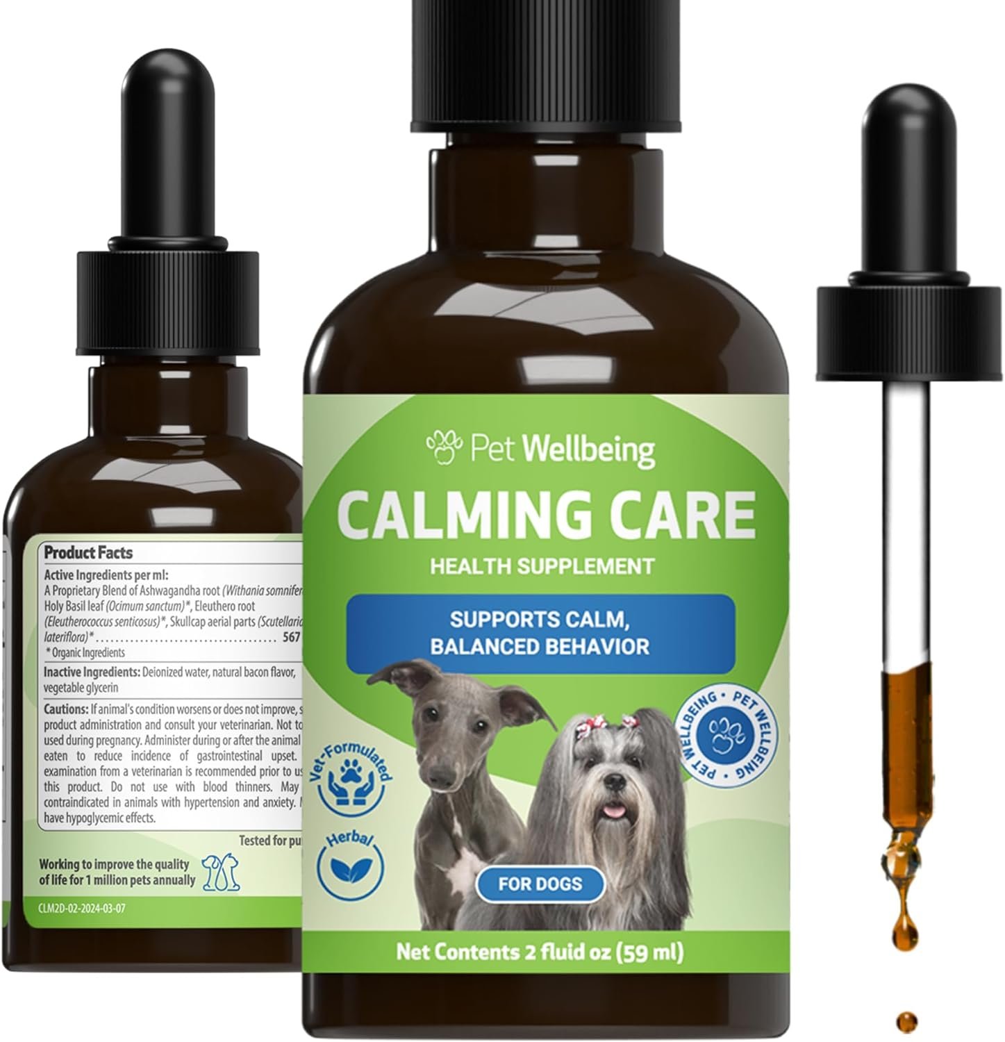 Pet Wellbeing Calming Care for Dogs - Calm Support, Relaxed Nervous System, Emotional Balance, Adaptogens, Ashwagandha, Holy Basil - Veterinarian-Formulated Herbal Supplement 2 fl oz (59 ml) - Image 2