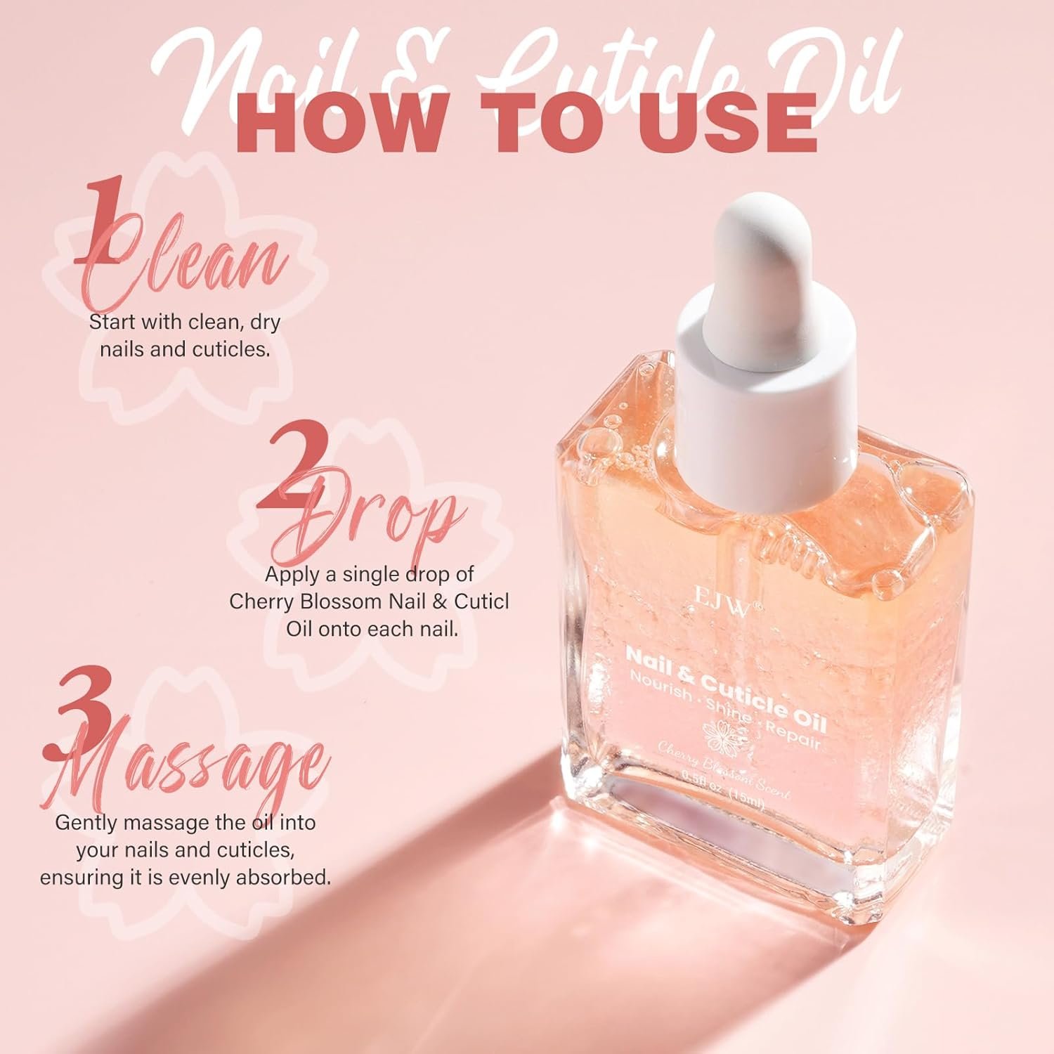 Cherry Blossom Nail & Cuticle Oil - Ultimate Hydration, Repair with Real Cherry Blossom Extract - Paraben-Free, Vegan & Cruelty-Free - 0.5 fl. oz - Image 6