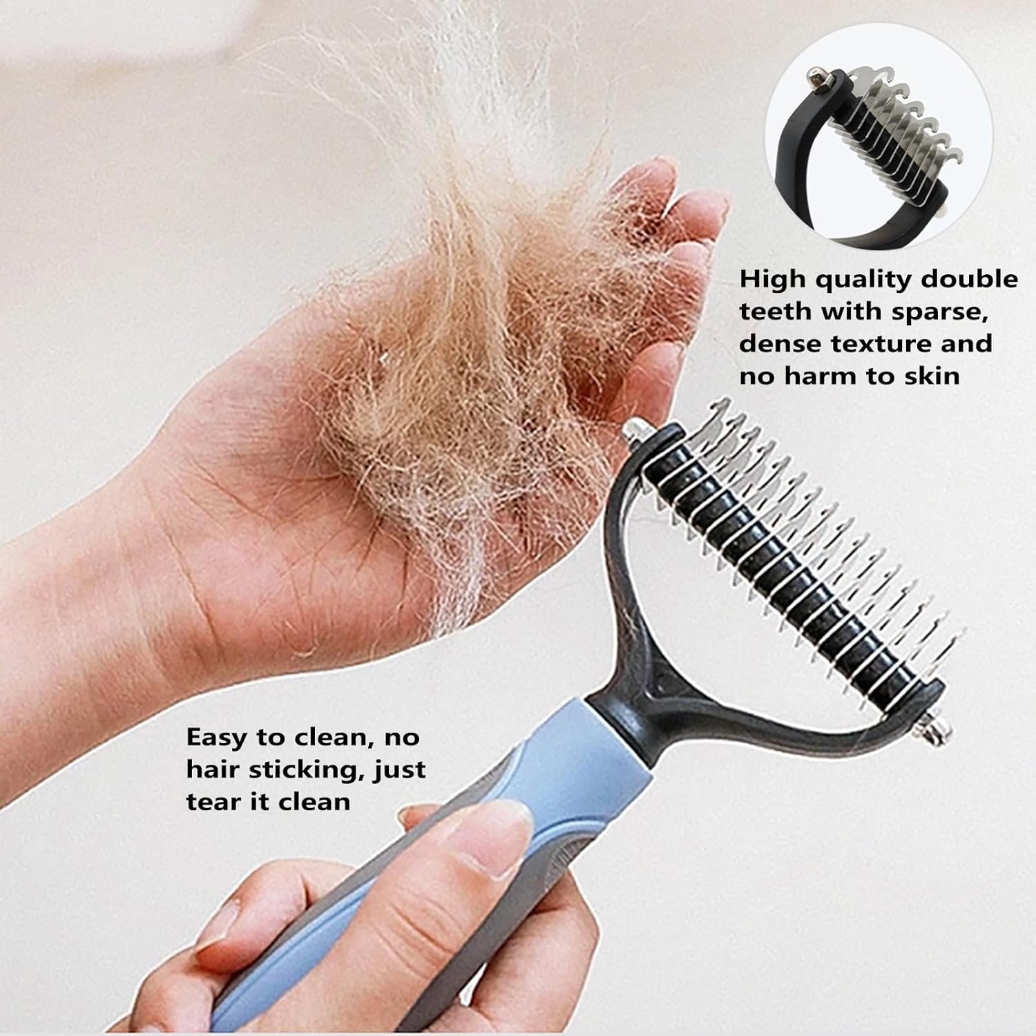 Pet Hair Removal Comb, Double-Sided Undercoat Rake for Dogs & Cats - Shedding Comb and Dematting Tool for Grooming, Deshedding Brush Dogs Shedding Tool for Long matted Haired Pets, Blue - Image 6