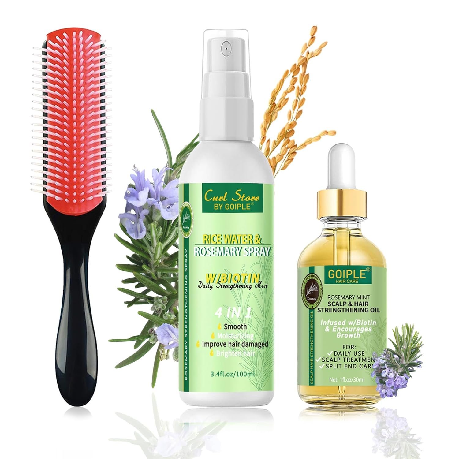 Organic Rosemary Oil For Hair Growth Rice Water Rosemary Spray,Scalp Hair Growth Oil With Essential Oils, Rosemary Hair Oil Nourishing For Split Ends, Dry Scalp, Hair Growth with Detangling Comb Set - Image 2
