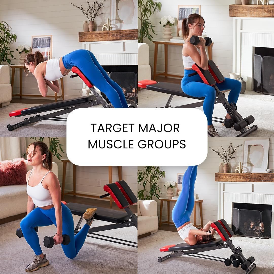 Finer Form Multi-functional Adjustable Weight Bench with Free Workout Chart. Adjust to Hyper Back Extension, Roman Chair, Ab Sit Up Bench , Decline, Flat, No Incline. Perfect Workout Equipment for a Weights Dumbbells Set - Image 6