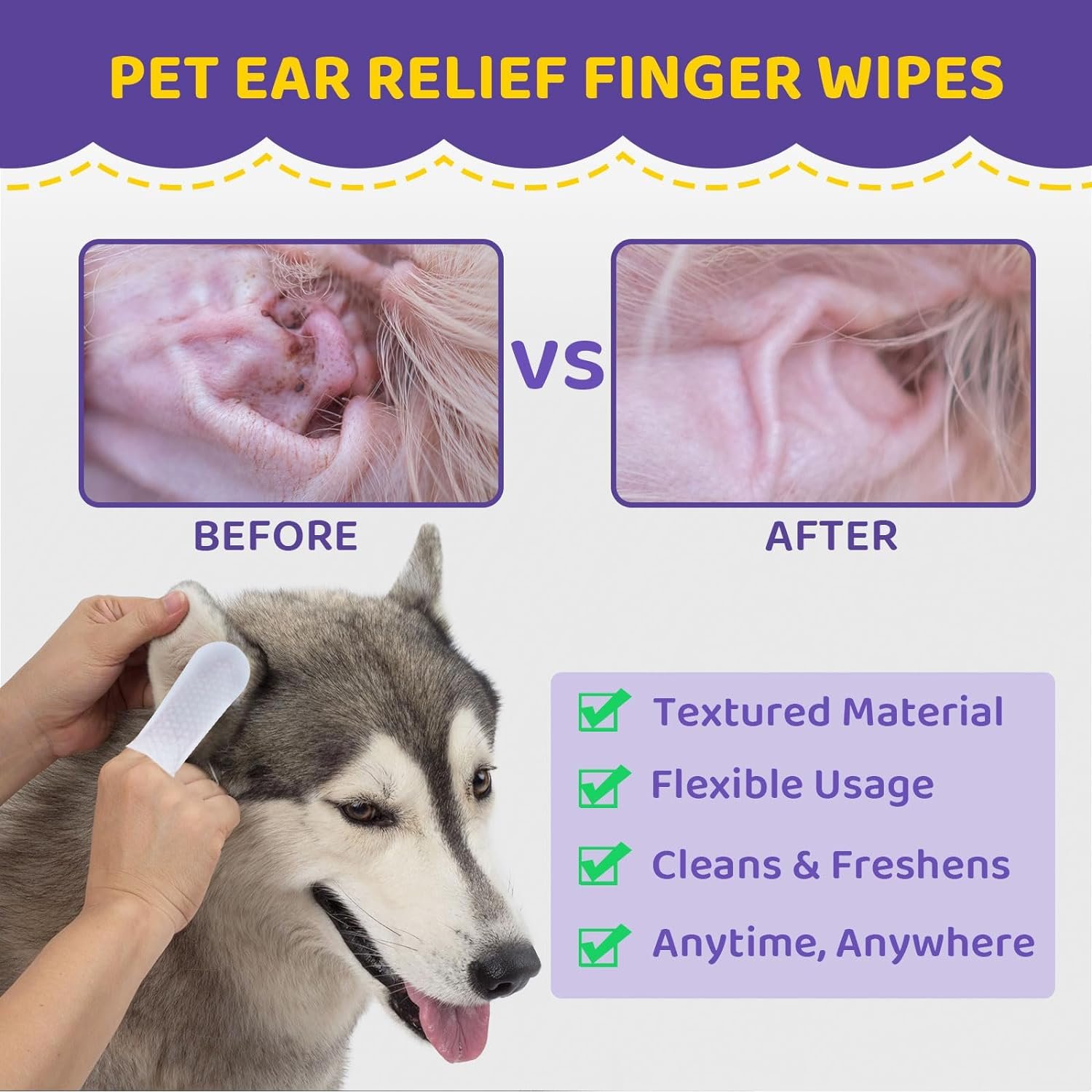 Dog Ear wipes Finger - Ear Finger Wipes for Dogs & Cats - Pet Ear Cleaning Finger Wipes - Sooths & Deodorizes, Prevent Ear Itch & Inflammation – Fresh Coconut Scent, All Natural Ingredients - 60 Count - Image 6