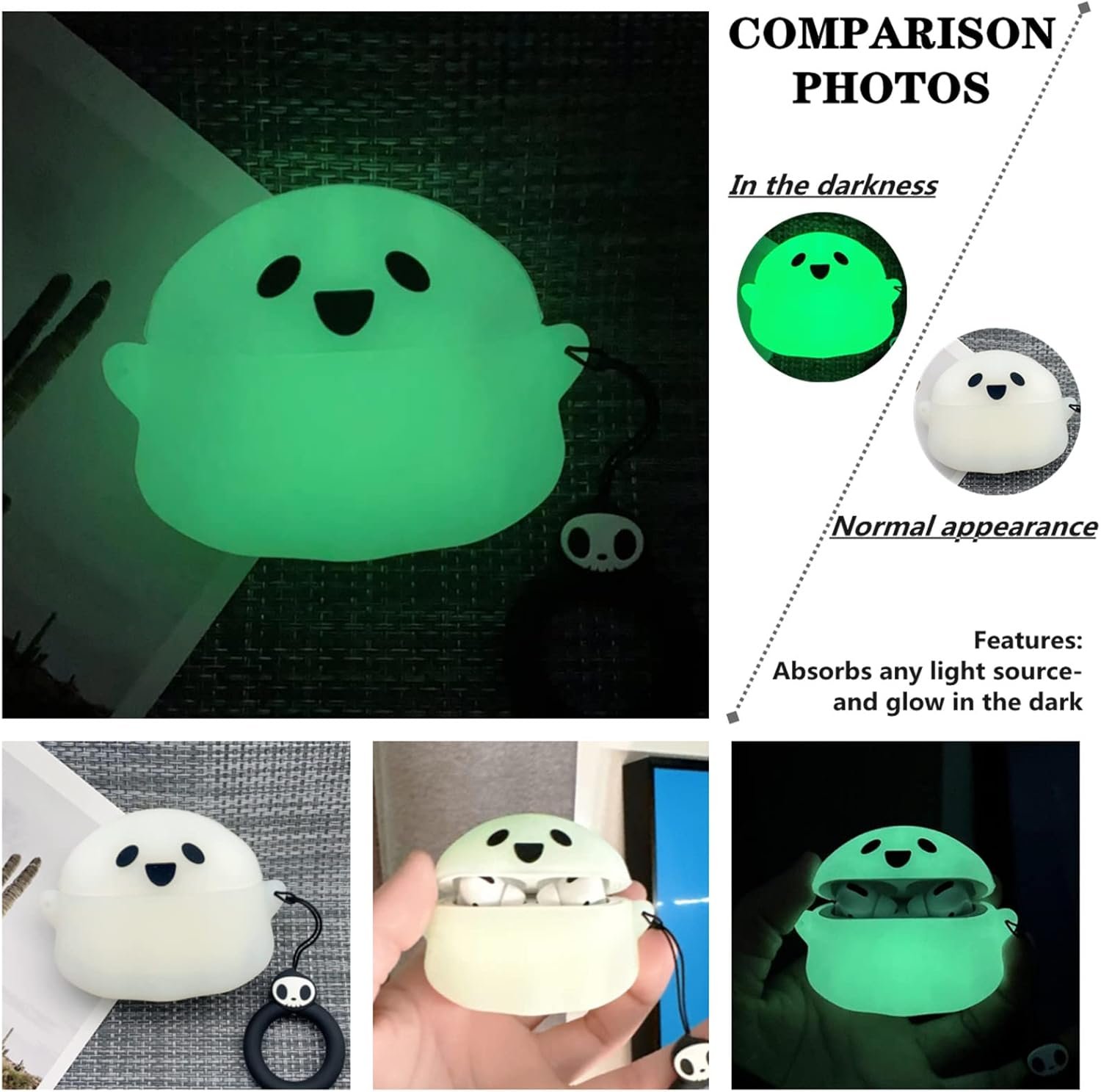 Compatible with AirPods Pro & Pro 2nd Generation Case Cover, Luminous Cute Ghost Case Designed for Airpod Pro/Pro 2, Soft Silicone Anime Funny 3D Cartoon Case for Men Women - Image 5