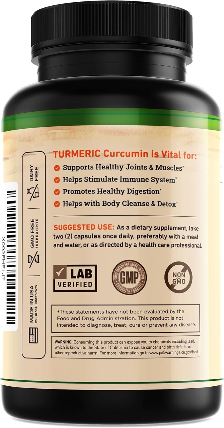 Turmeric and Ginger Supplement - Tumeric Curcumin Joint Support Pills - with Apple Cider Vinegar & BioPerine Black Pepper - 95% Curcuminoids - 60 Capsules - Image 3