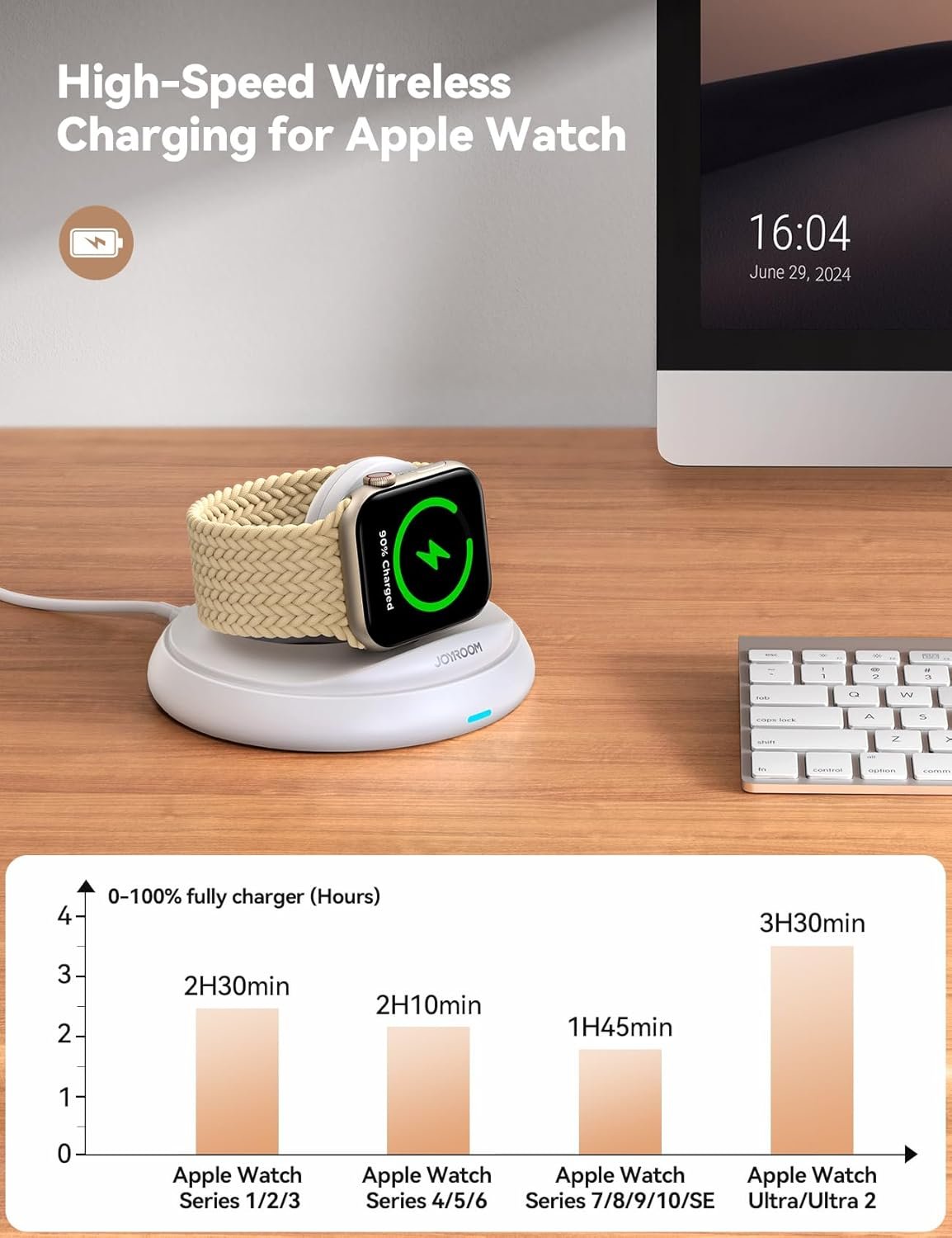 JOYROOM for Apple Watch Charger Stand,Portable Magnetic iwatch Charger with Charging Cord,Foldable Apple Watch Fast Charger for Apple Watch Series10/9/8/7/6/5/SE/Ultra 2,Support Nightstand Mode,White - Image 4