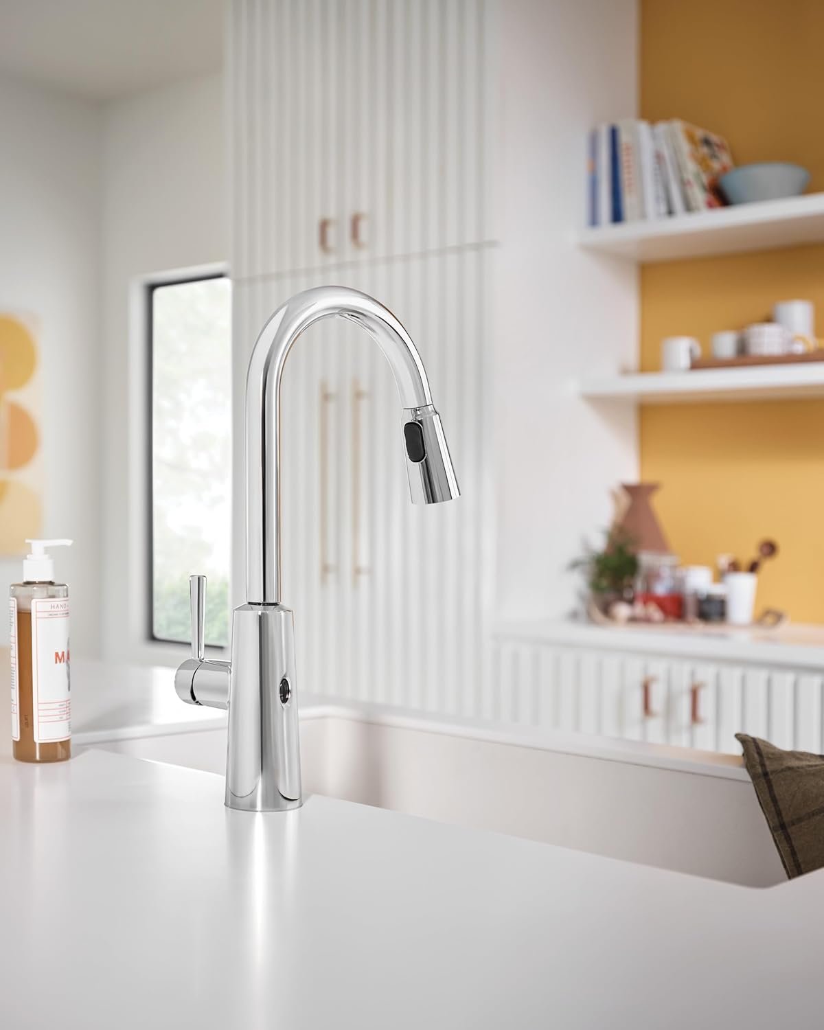 Moen 7402EW Riley Single Handle High Arc Pull Down Kitchen Faucet, Chrome - Image 4