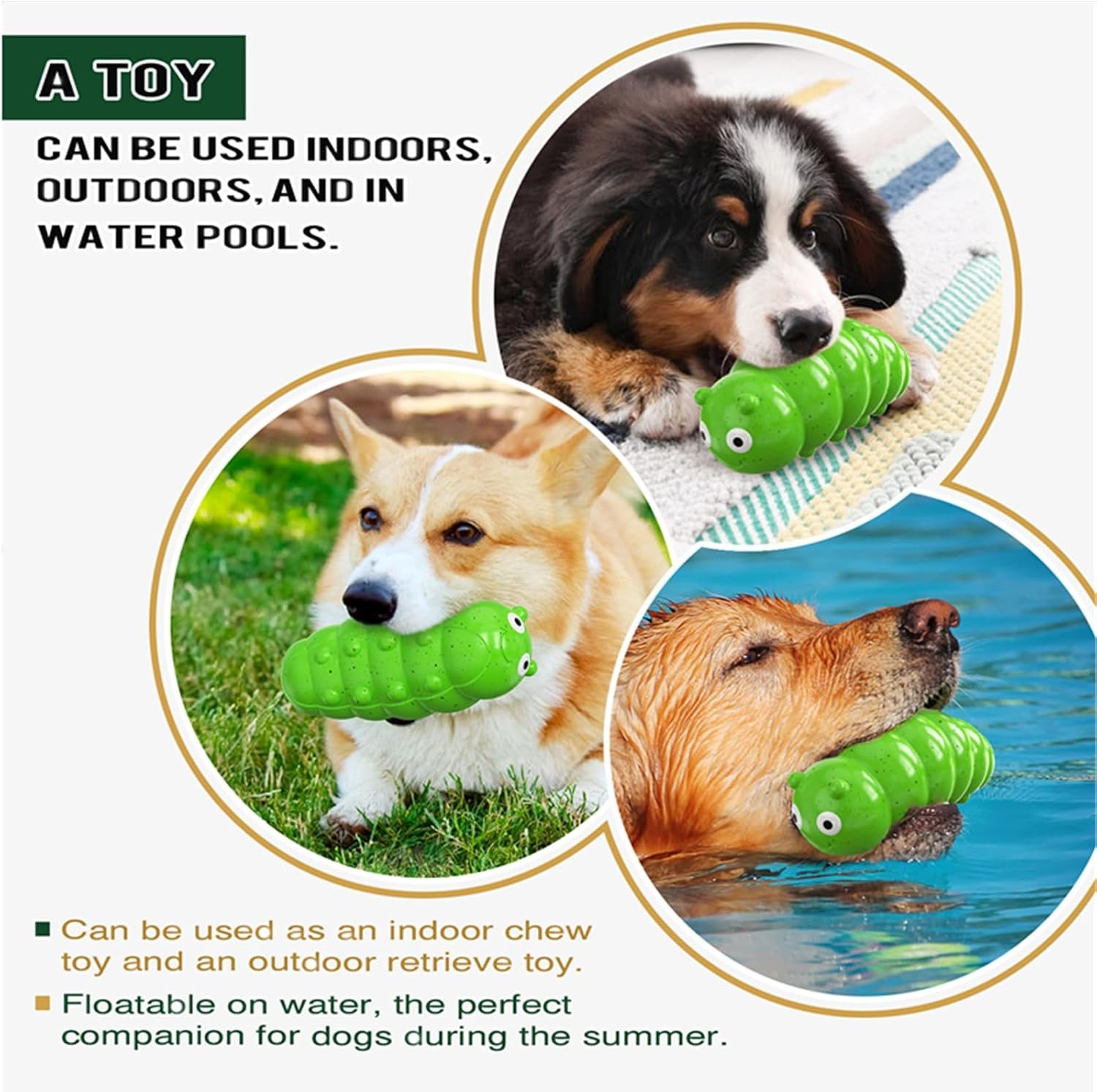 Indestructible Squeaky Dog Chew Toys for Aggressive Chewers, Food Grade Material Dog Chew Toys, Tough Durable Dog Toys for Medium Large Breed (Green) - Image 5