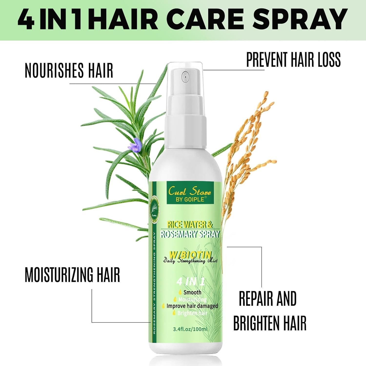 Organic Rosemary Oil For Hair Growth Rice Water Rosemary Spray,Scalp Hair Growth Oil With Essential Oils, Rosemary Hair Oil Nourishing For Split Ends, Dry Scalp, Hair Growth with Detangling Comb Set - Image 4