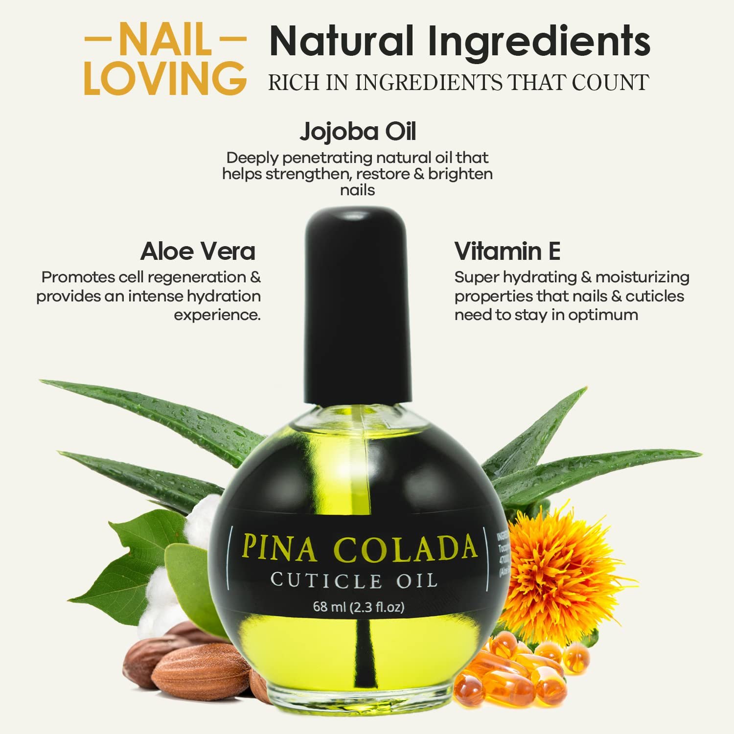 Moisturizing Cuticle & Nail Care Oil 2.3 Fl Oz - Pina Colada Scented – Infused with Jojoba Oil, Aloe, Vitamin E – Nail & Cuticle Hydration, Repair, Moisturizer, Strengthener, Growth - Image 4