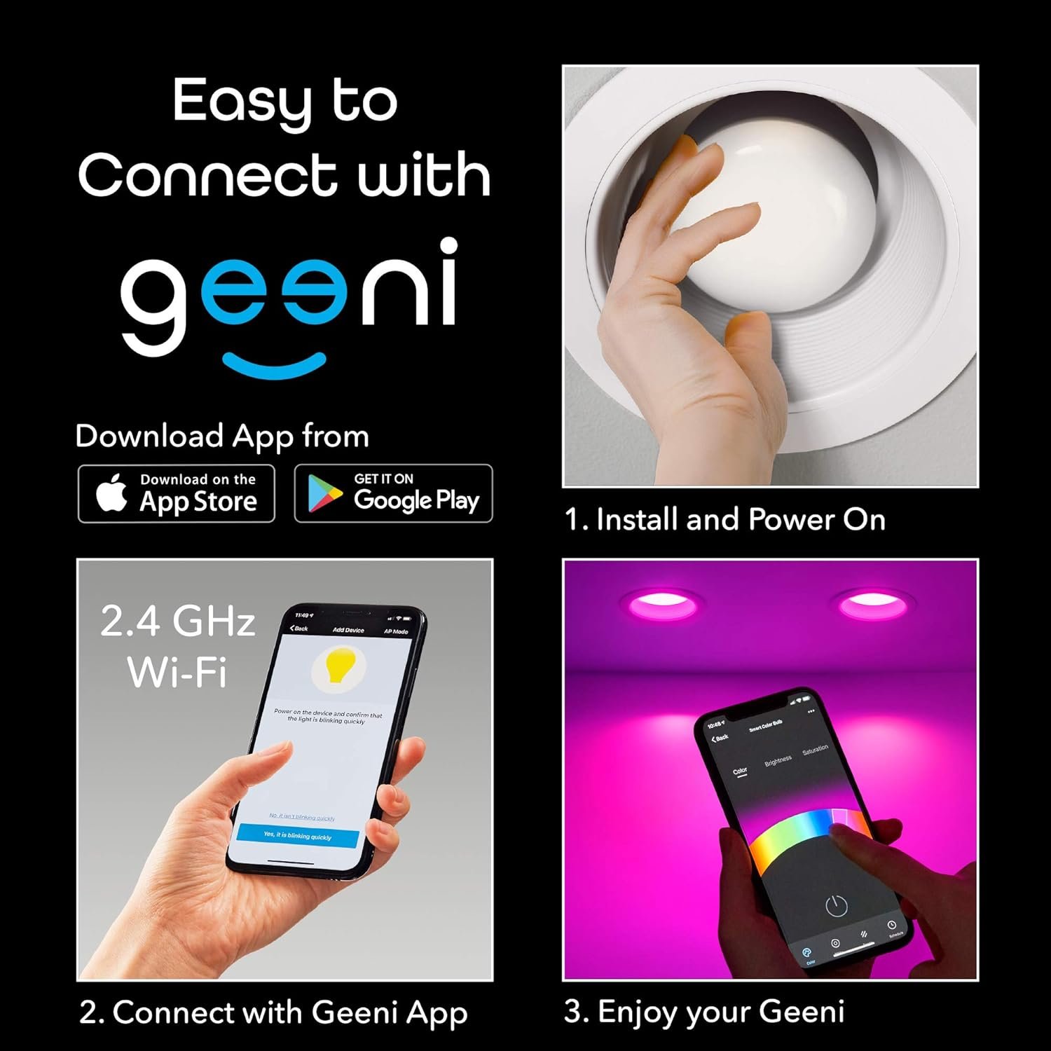 Geeni Prisma Plus BR30 LED Smart Light Bulb, Tunable Hue and Dimmable RGB WiFi Bulb, No Hub Required, Compatible with Alexa and Google Assistant (4 Pack) - Image 10