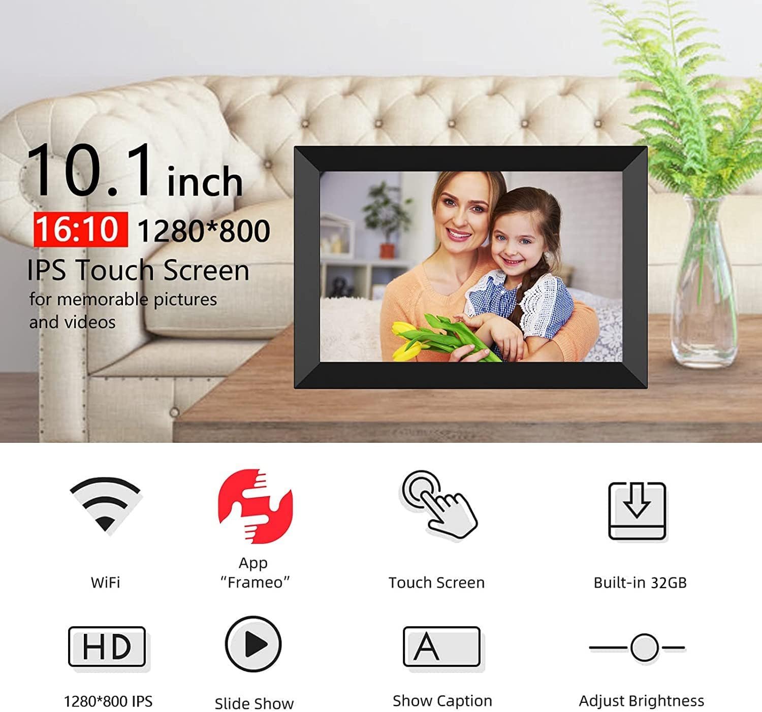 FRAMEO Digital Photo Frame, 10.1 Inch WiFi Digital Picture Frame with 1280x800 IPS HD Touch Screen, 32GB Storage Auto-Rotate Wall Mountable Easy Share Photos or Videos via Frameo App from Anywhere - Image 3