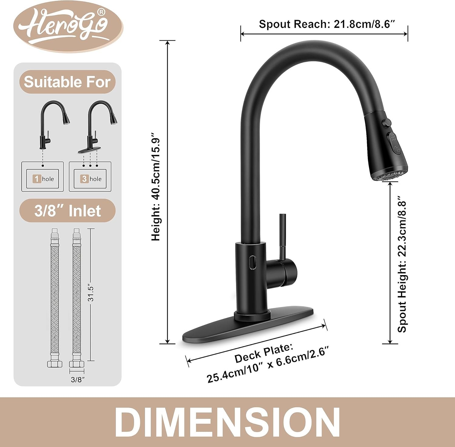 Touchless Kitchen Sink Faucet with Pull Down Sprayer, Herogo Matte Black Stainless Steel Motion Sensor Faucet with Soap Dispenser, Single Handle Smart Activated Kitchen Faucet for Farmhouse RV Sink - Image 3