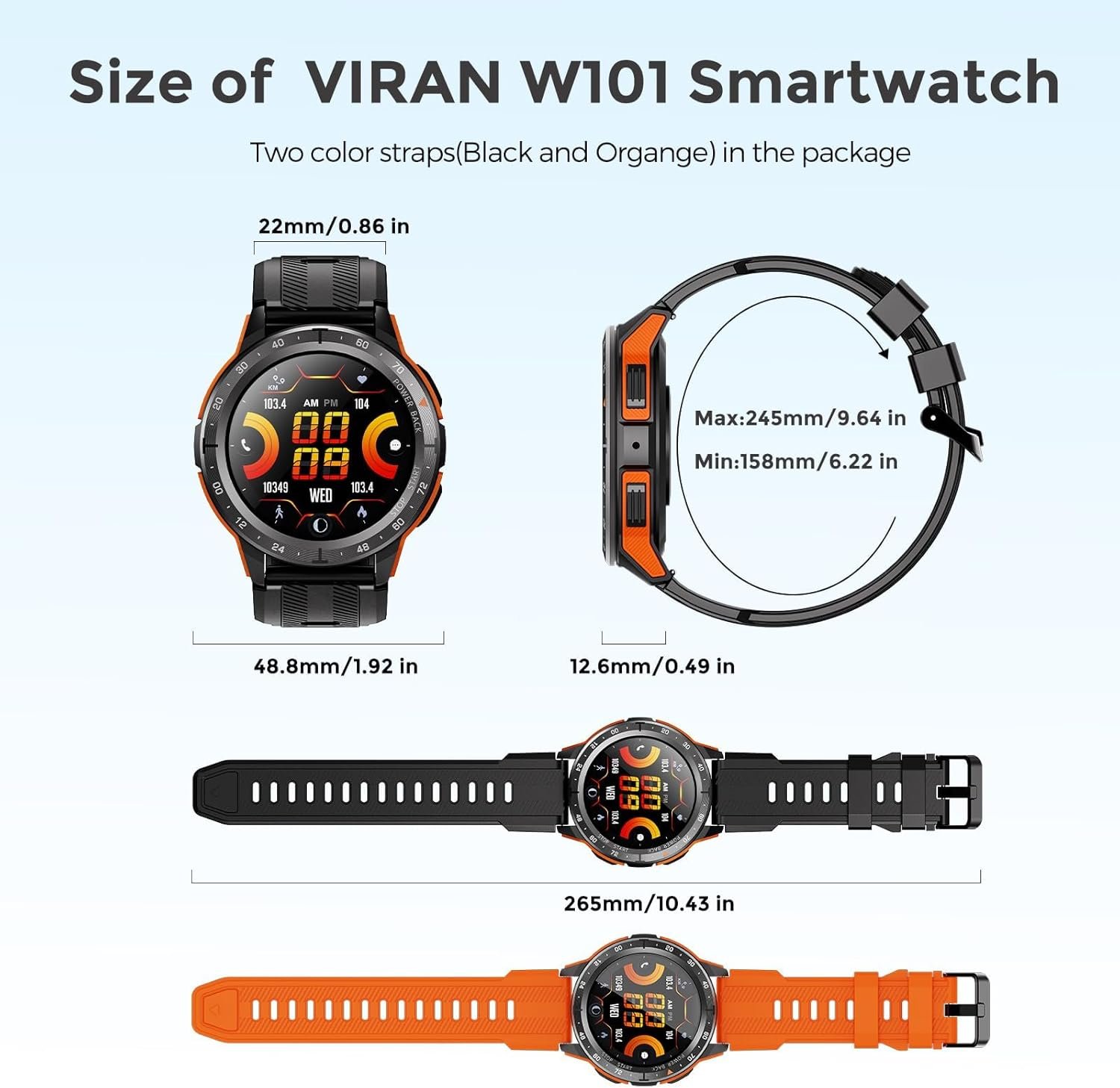 VIRAN Military Smart Watch for Men Women (Answer/Make Calls), 35 Days Long Battery, IP68 Waterproof 1.43’’ AMOLED Fitness Tracker, 100+ Sport Modes Fitness Watch with SpO2/Sleep/Heart Rate Monitor - Image 10