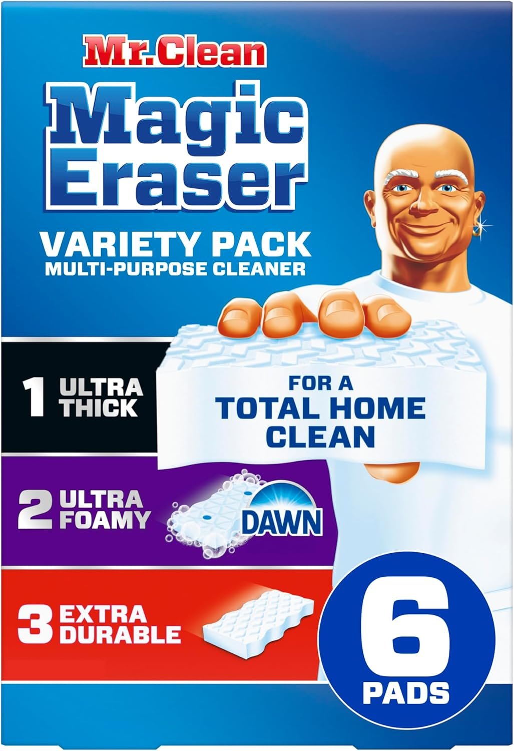 Mr. Clean Magic Eraser Variety Pack with Ultra Thick, Ultra Foamy, and Extra Durable Multi Purpose Cleaner, Magic Eraser Sponge Multi Surface Cleaner, 6ct - Image 2