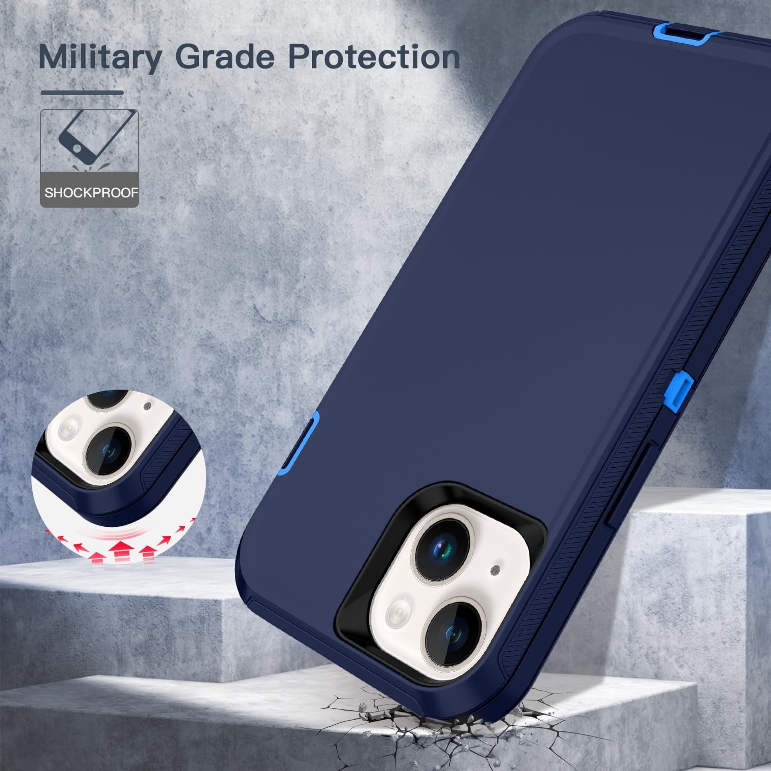 Hucasok Compatible with iPhone 13 Case Shockproof Rugged Full Body Protection Heavy Duty Dust/Drop Proof 3-Layer Cover Case for Apple iPhone 13 Case 6.1 inch 2021,Navy Blue/Blue - Image 5