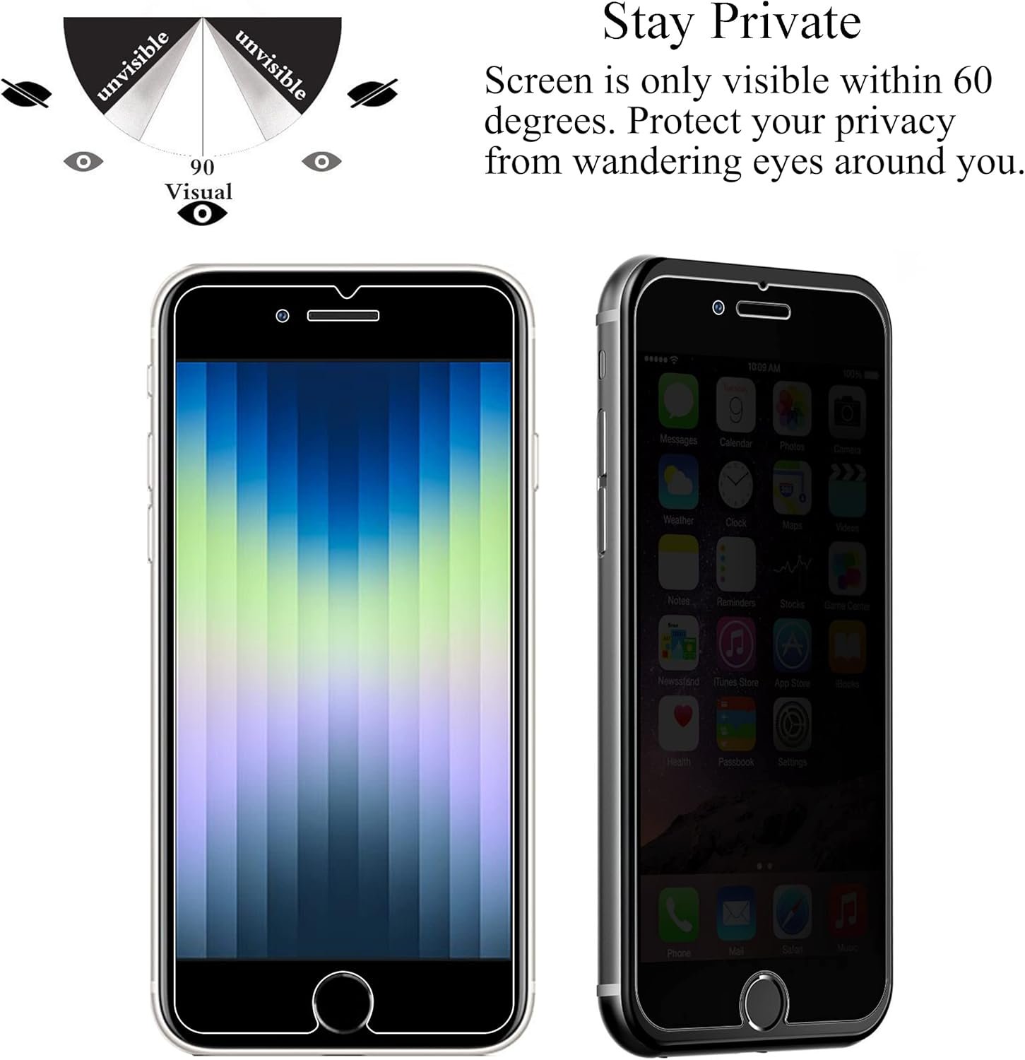 Ailun Privacy Tempered Glass Screen Protector for Apple iPhone SE 2020/2022, 2Pack Anti Spy Private 0.33mm Case Friendly iPhone SE 2nd/3rd Generation - Image 3