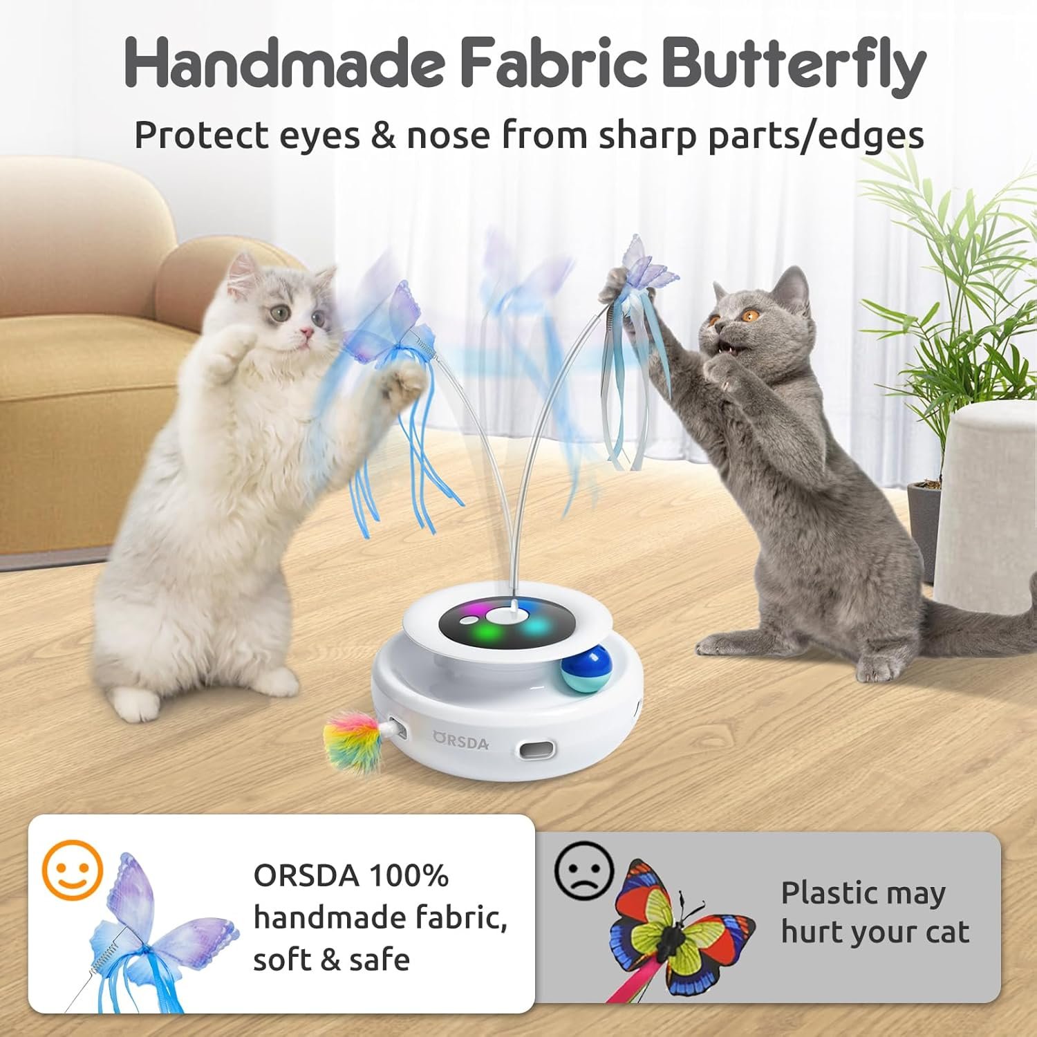 ORSDA Cat Toy, 3-in-1 Automatic Cat Toys for Indoor Cats, Electronic Whack a Mole, Fluttering Butterfly,Track Balls Kitten Toy, Rechargeable Power Interactive Feather Toys for All Breeds - Image 5