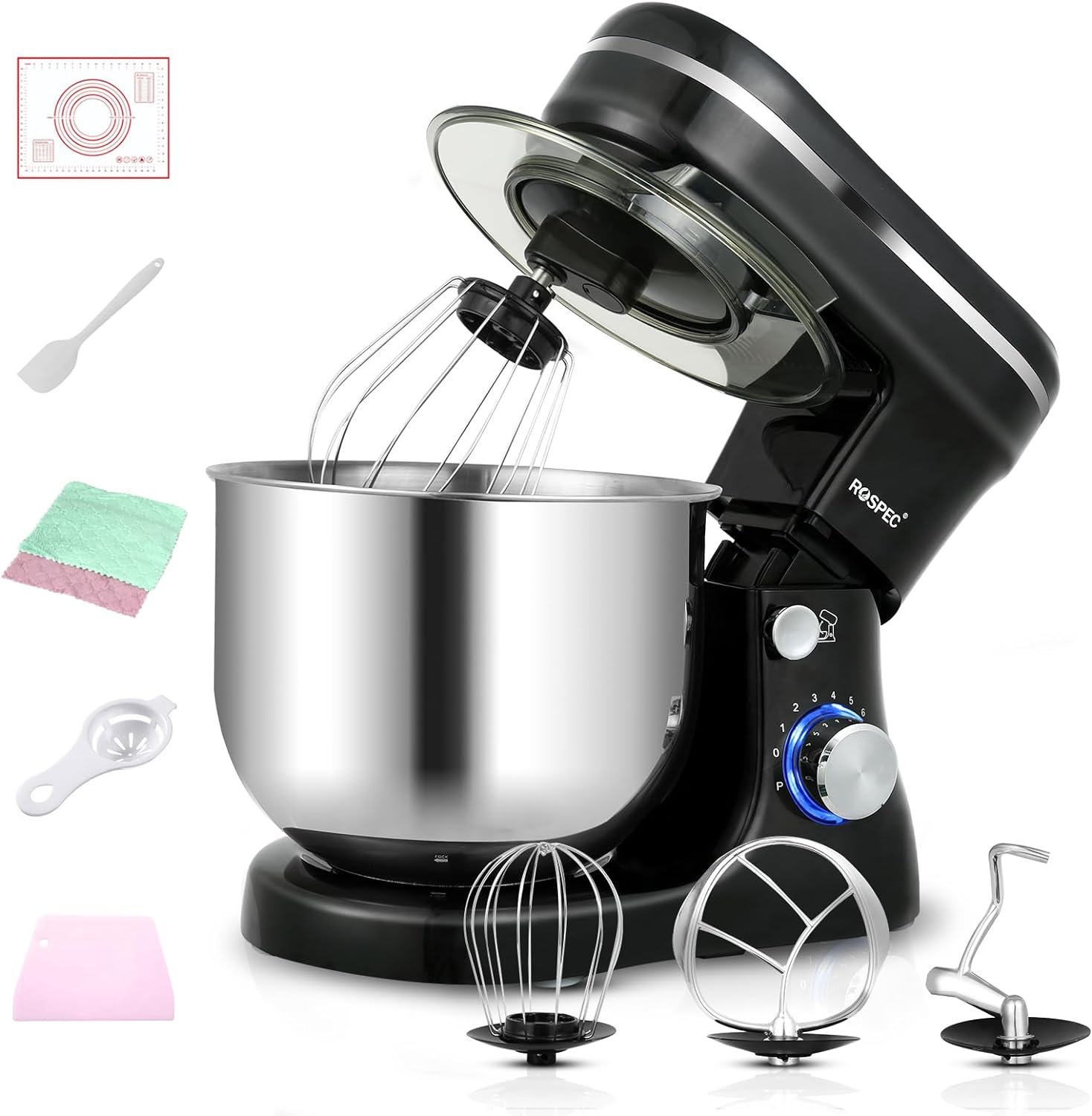 Stand Mixer,6.5-QT 660W 8-Speed Tilt-Head Food Mixer, Kitchen Electric Mixer with Dough Hook, Wire Whip & Beater (Black) - Image 2