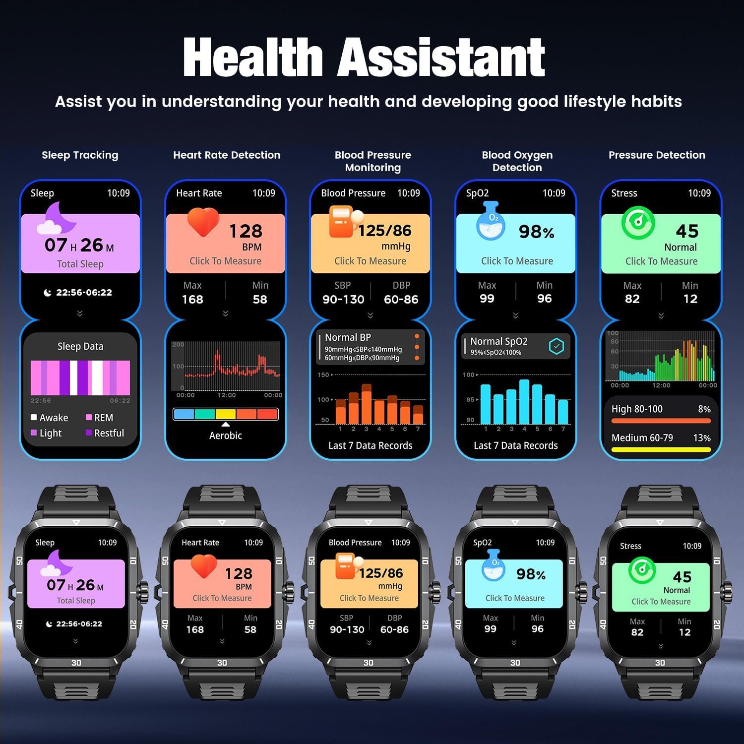 Smartwatch for Men Android iOS Phones: Smart Watch Fitness Tracker 2.0" Full Touchscreen with Answer/Make call Waterproof Blood Pressure Heart Rate Sport Pedometer Sleep Digital Step Activity Monitor - Image 6