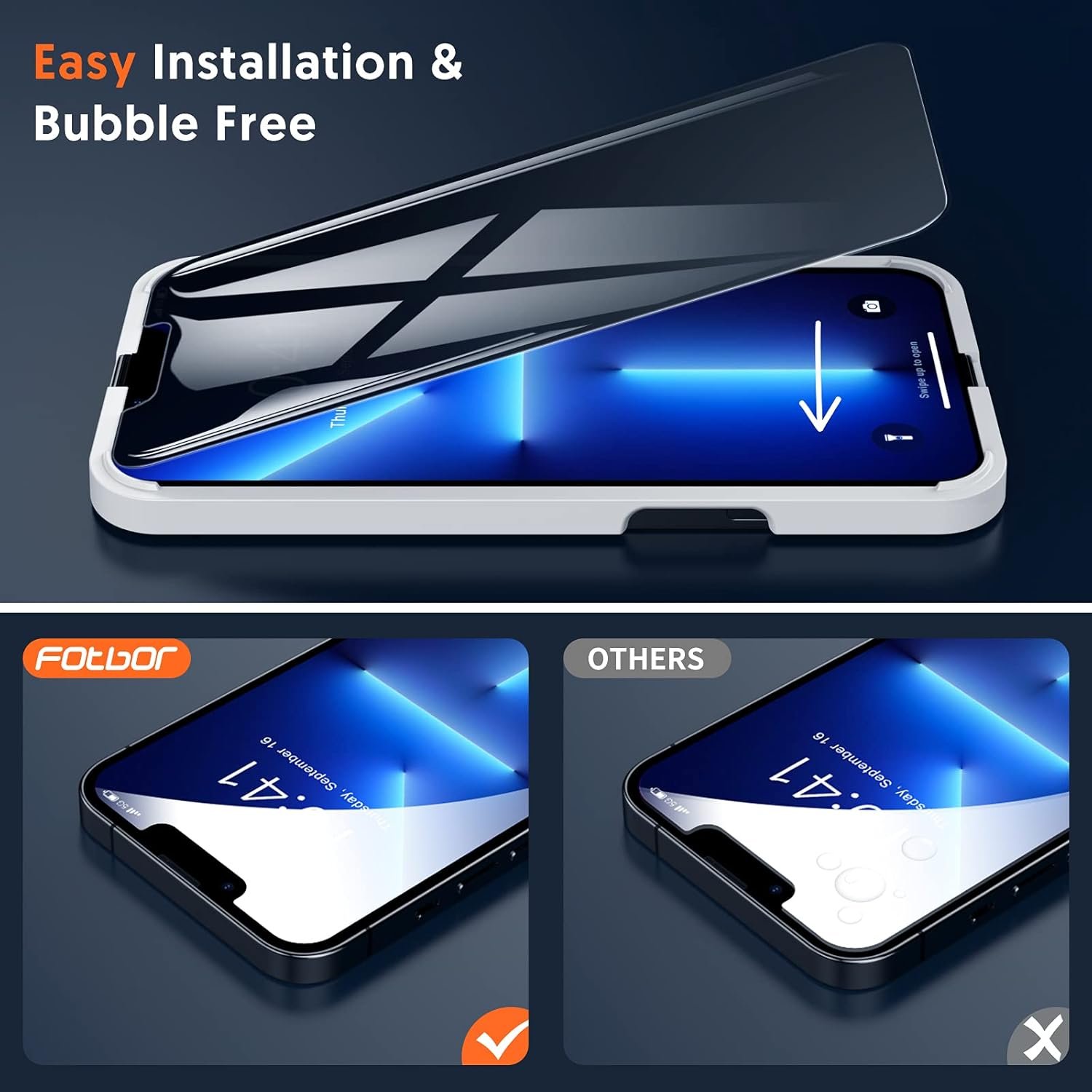 Fotbor for iPhone 14/13/ 13 Pro Privacy Screen Protector, 2 Pack Privacy Screen, Anti Spy Tempered Glass Film with Easy to Install Kit, Accessories 6.1 Inch - Image 7