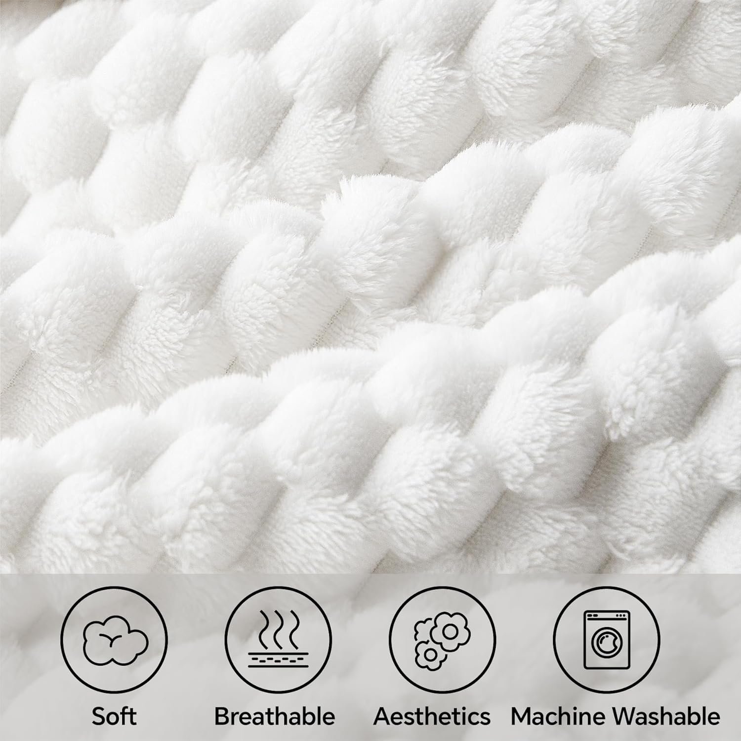 BEDELITE Fleece Blanket Twin Blanket for Bed Couch, 3D Jacquard Decorative White Throw Blanket, Soft and Cozy Warm Plush Fuzzy Blanket All Seasons Suitable, 60x80Inches - Image 4