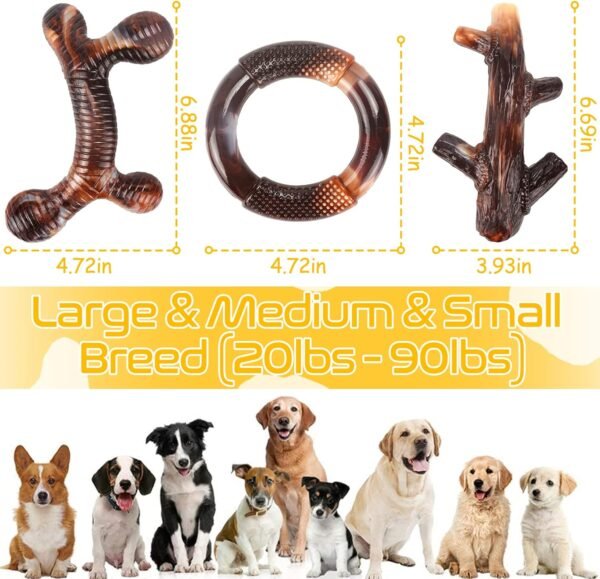 Zimtty Dog Toys, 3 Pack Indestructible Dog Chew Toys for Aggressive Chewers, Tough Nylon Real Bacon Flavor Teething Chew Toys for Large Medium Small Dog Breeds (Brown1) - Image 5