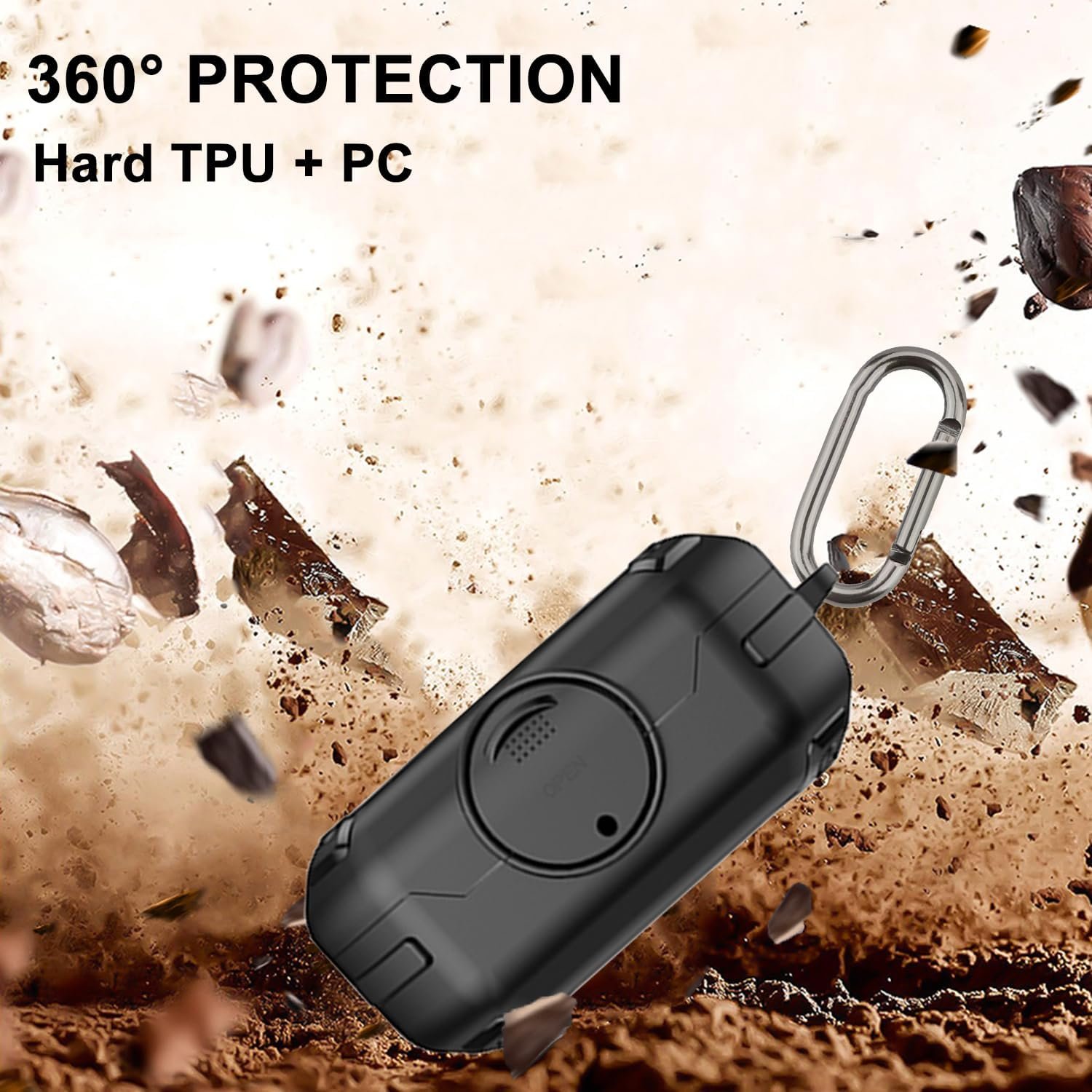 Case for Beats Fit Pro 2021, TPU Hard Shell Shockproof Protective Cover with Carabiner, Silicone Anti-Lost Strap Sports Lanyard (Black) - Image 4
