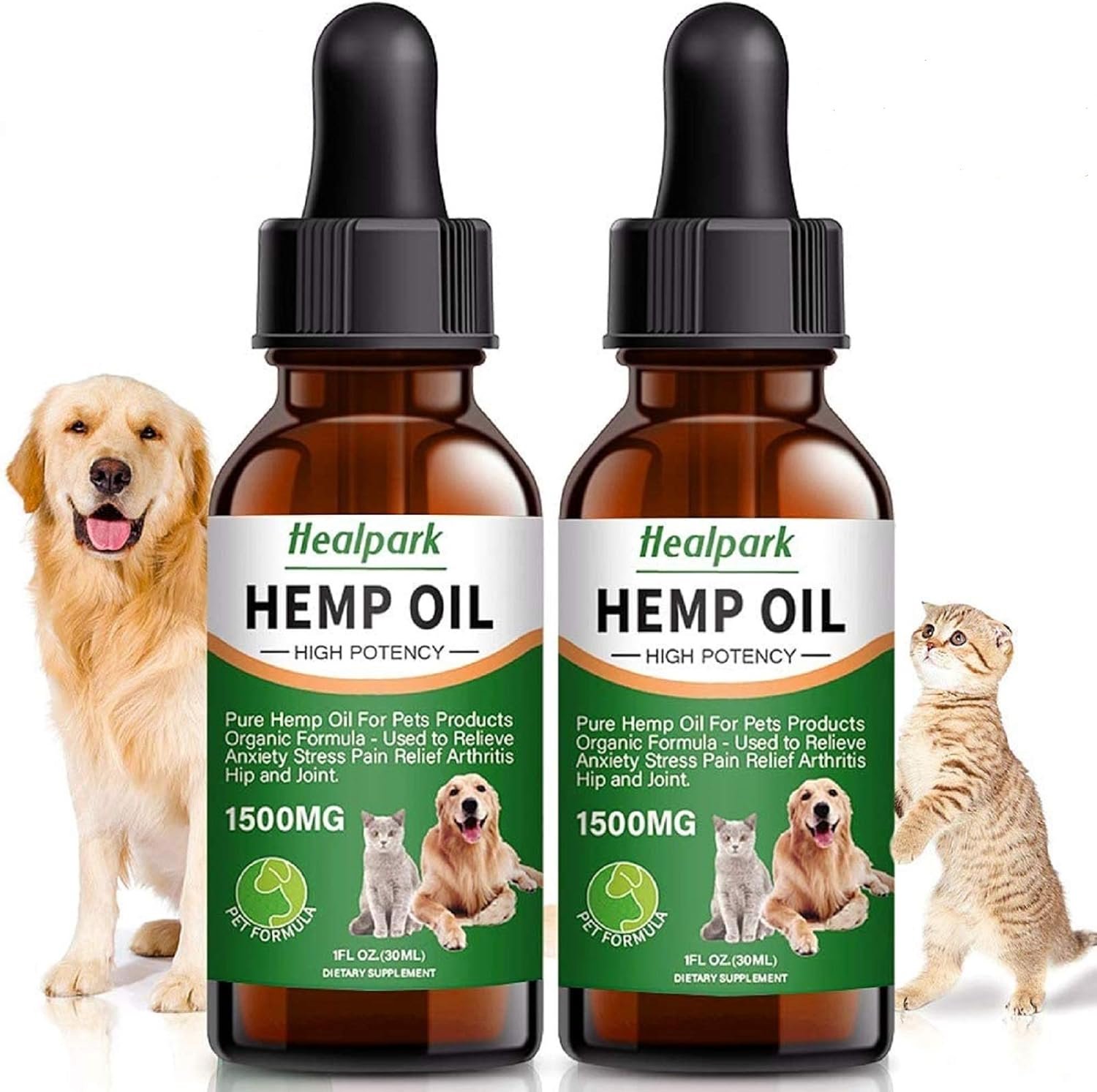 Hemp Oil for Dogs Cats - 2 Pack 1500mg - Separation Anxiety, Joint Pain, Stress Relief, Arthritis, Seizures, Calming Dog Treats - Organic Hemp Seed Oil Extract - Image 2