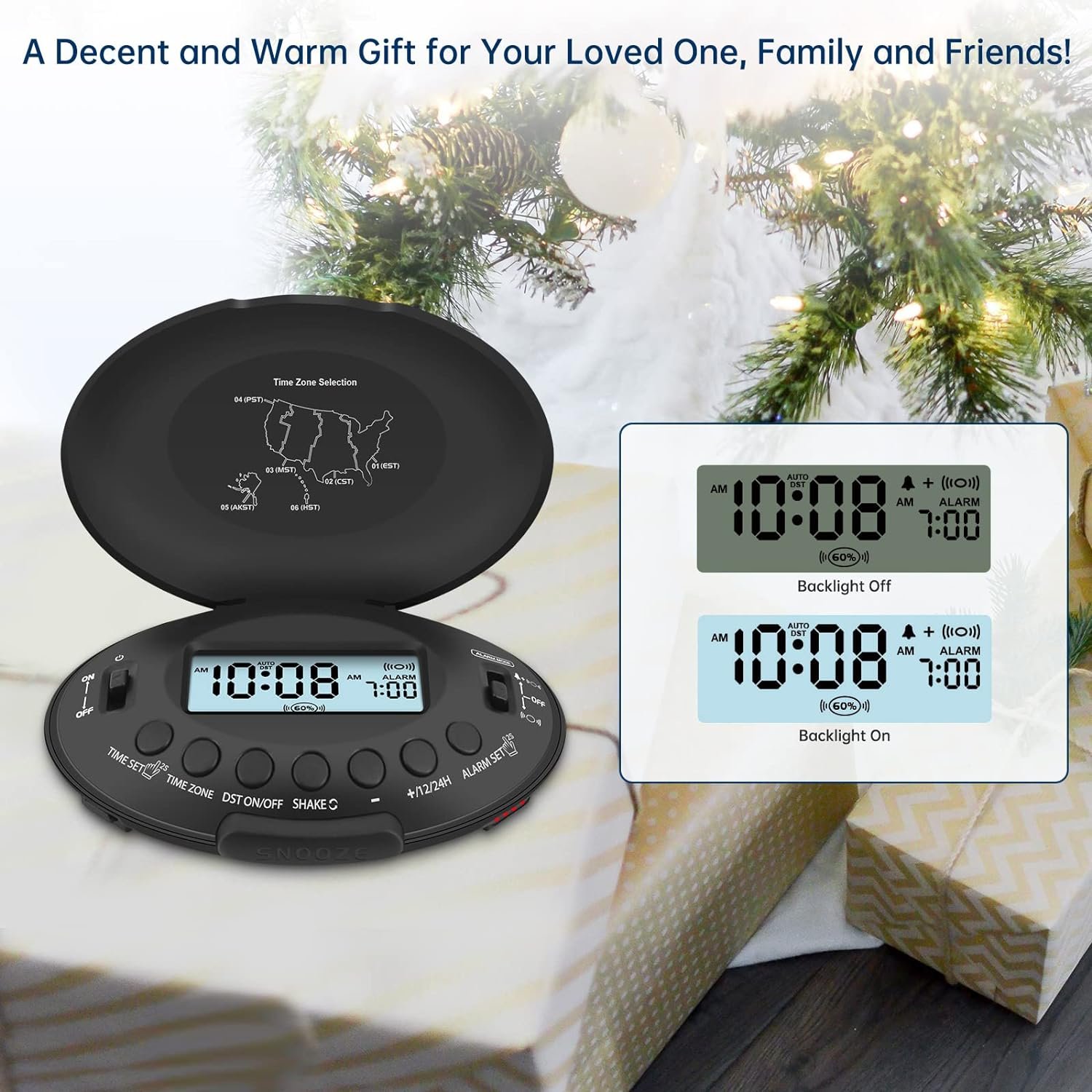 DreamSky Vibrating Alarm Clock for Heavy Sleepers - Auto Set Bed Shaker Alarm Clock Under Pillow for Hearing Impaired, Bedroom, Travel, Rechargeable Battery Operated, Cordless, Auto DST, LCD Backlight - Image 8