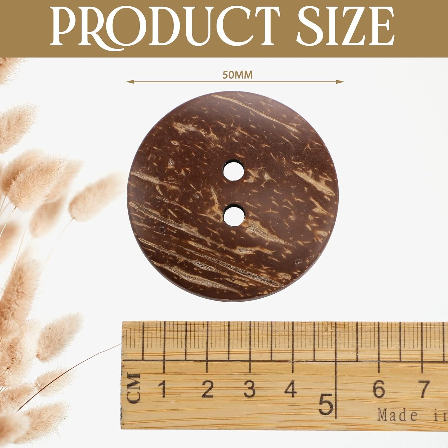 Riceshoot 20 Pcs 2 Inches Coconut Shell Buttons Coconut 2 Holes Button Sewing Buttons for Shirt DIY Crafts Decorations - Image 3