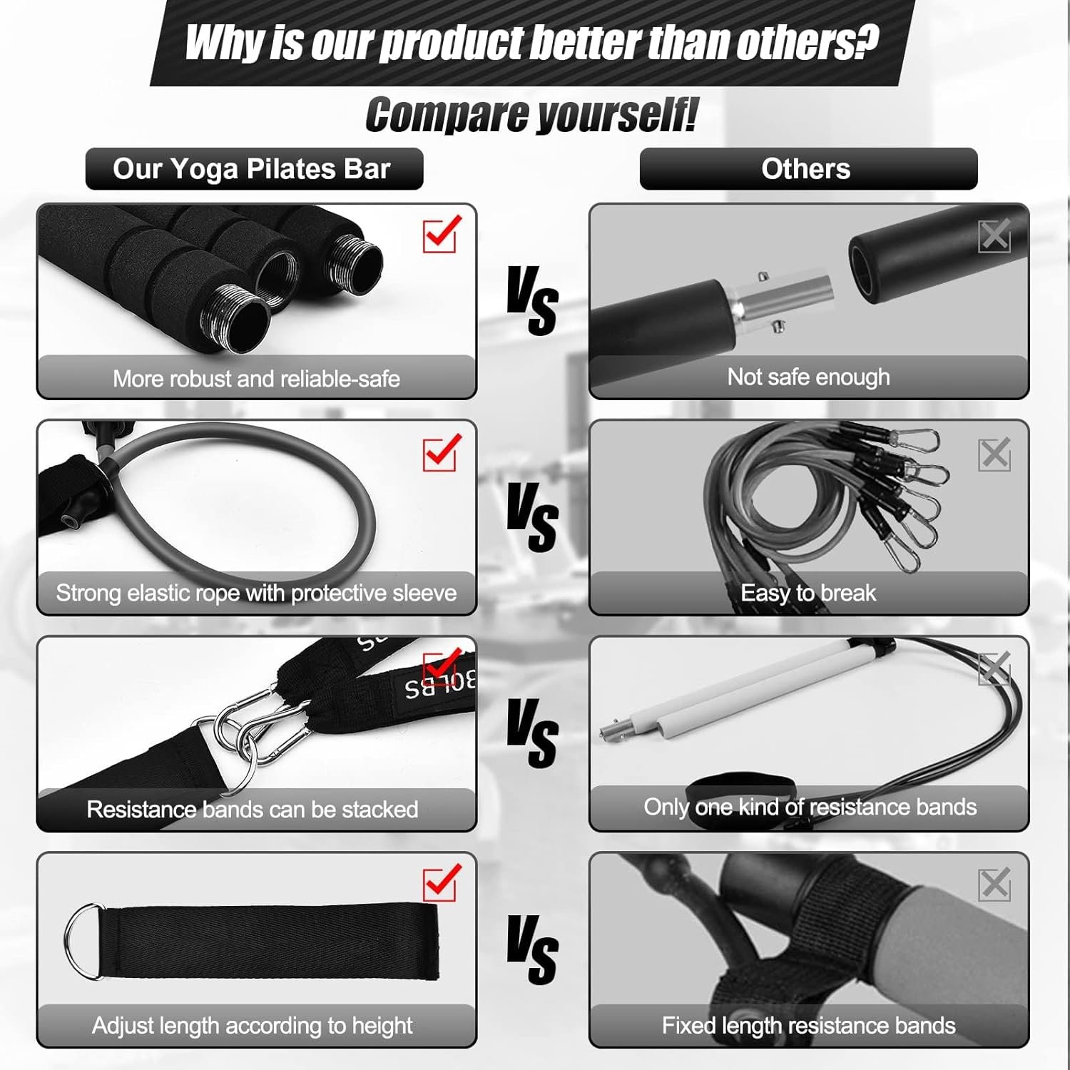 Plates Bar Kit with Resistance Band-Multifunctional Portable Weighted Exercise Pilates Bar, Home Gym with Beginner Workout Equipment, Yoga Set for Full Body - Image 8