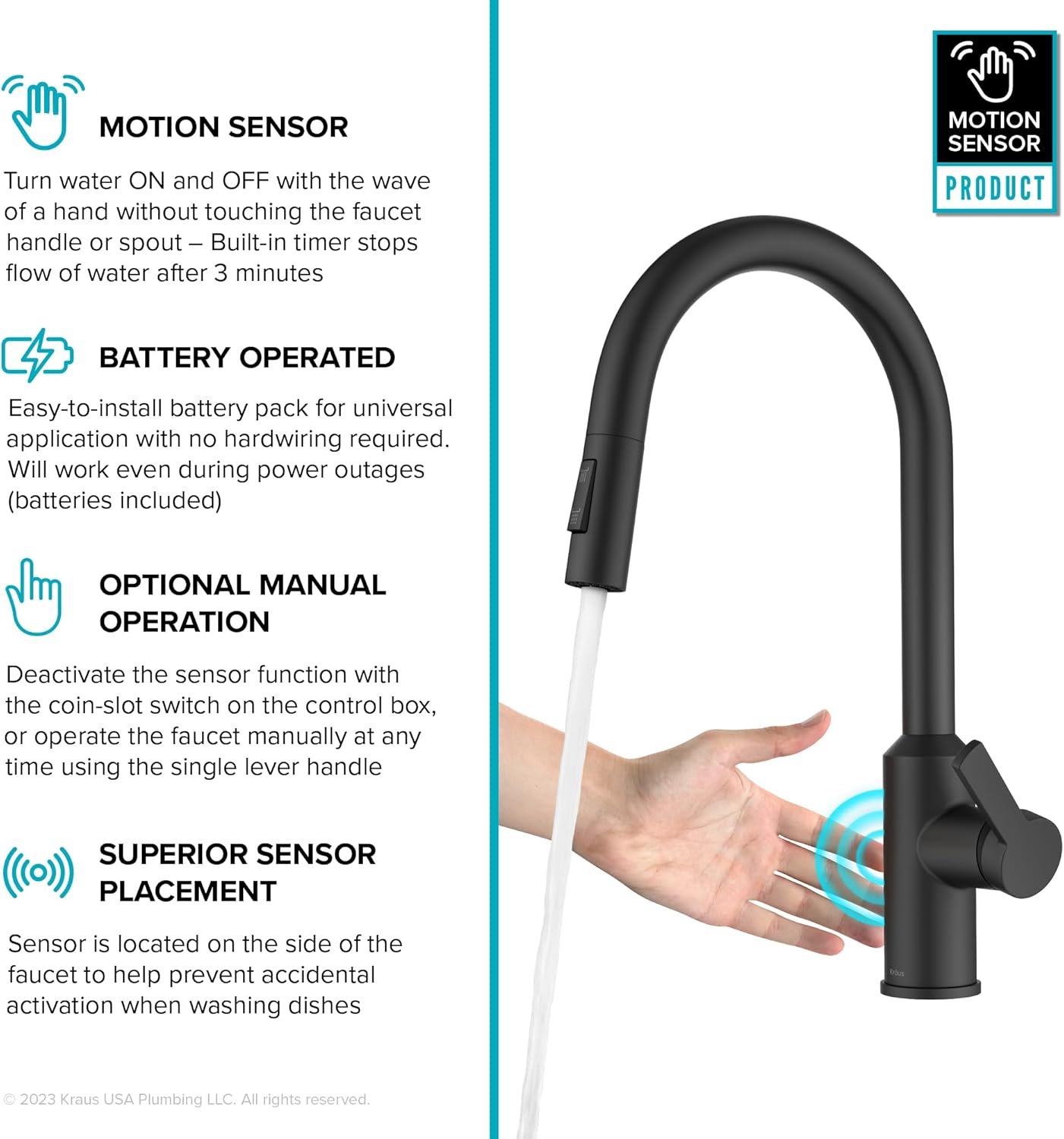 KRAUS Oletto Touchless Sensor Pull-Down Single Handle Kitchen Faucet in Matte Black, KSF-2830MB - Image 5