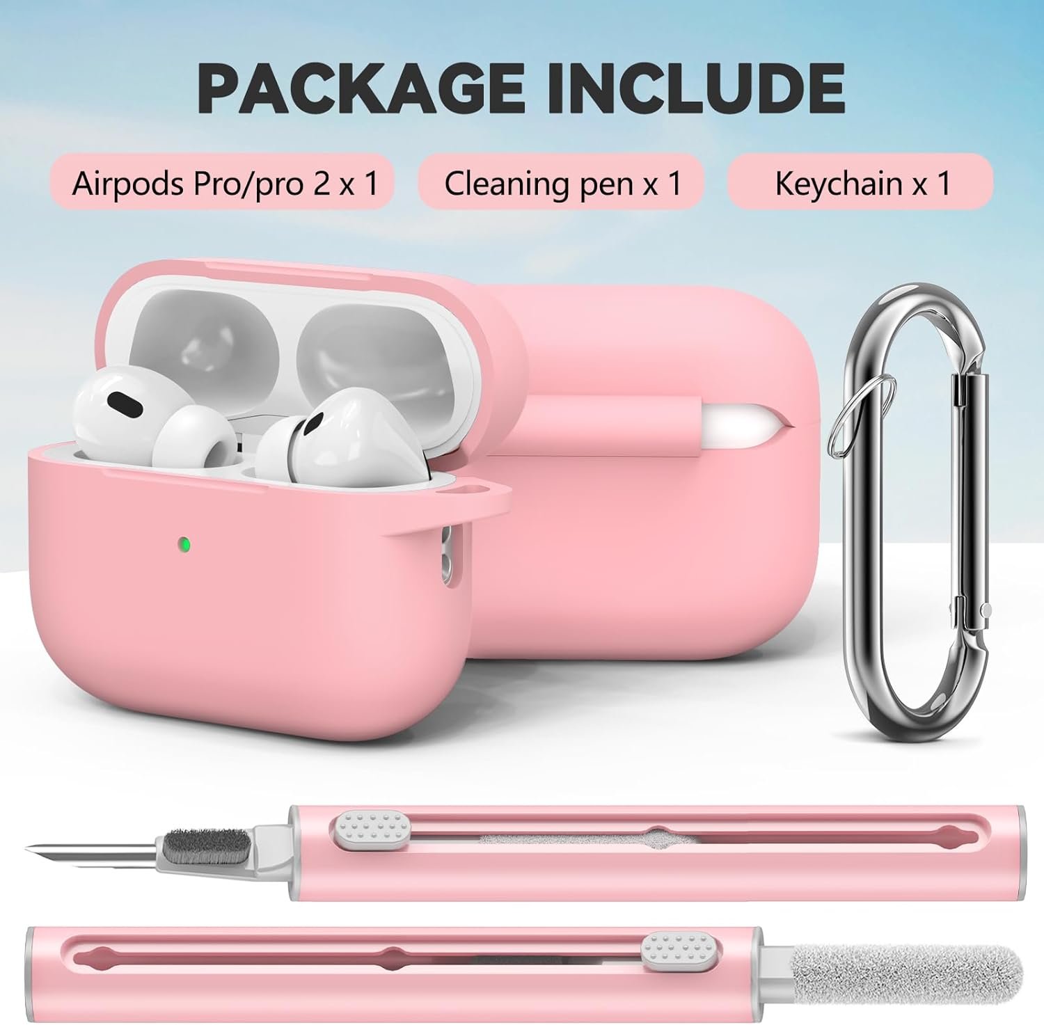 for AirPods Pro 2nd/1st Gen Case Cover 2023/2022/2019 with Cleaner Kit,Soft Silicone Protective Cover for Apple AirPod Pro 2 Generation Charging Case,AirPods Pro Case with Keychain-Pink - Image 4