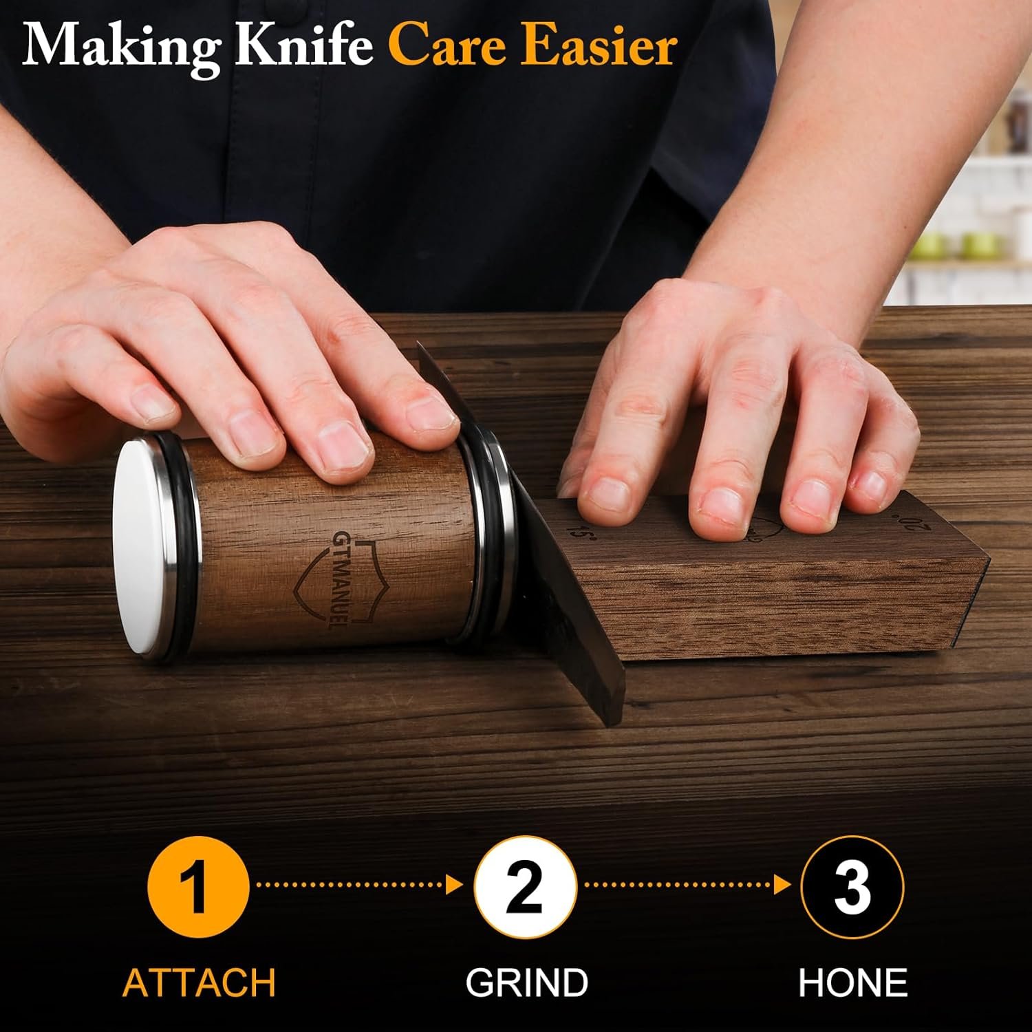 Rolling Knife Sharpener Kit, Roller Knife Sharpener with Industry Diamonds and Ceramic Discs, Knife Sharpening Tool for Kitchen Knives with 15 & 20 Degrees, Full Knife Sharpener - Image 3
