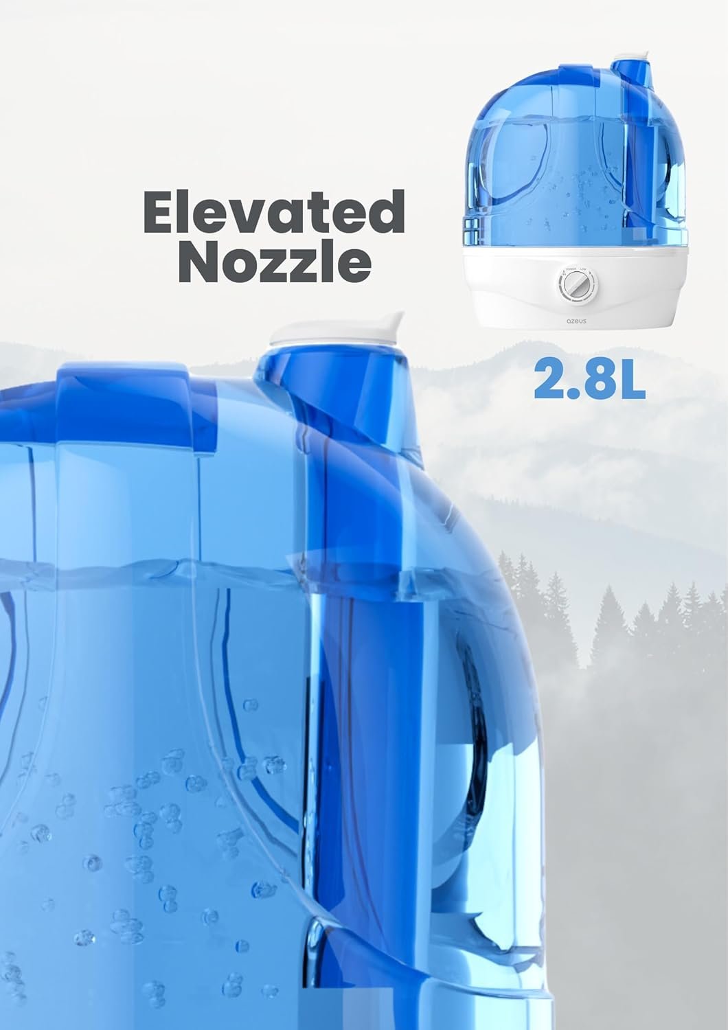 2.8L Large Capacity Ultrasonic Cool Mist Humidifier - Powerful Moisture Control for Comfortable Spaces, Lasts up to 30 Hours, Auto Shut-Off (BPA-Free) - Image 8